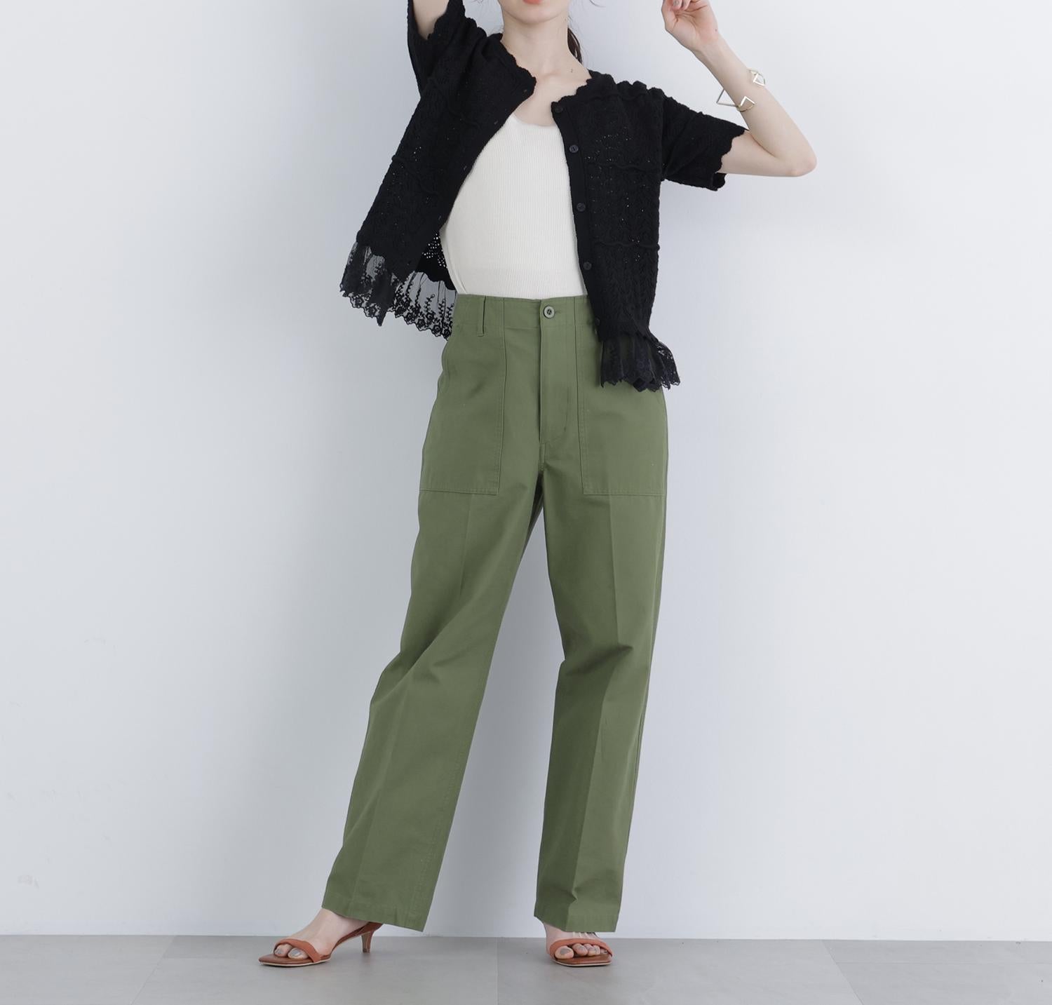 〈N.〉レースドッキング透かし編みカーディガン ブラック