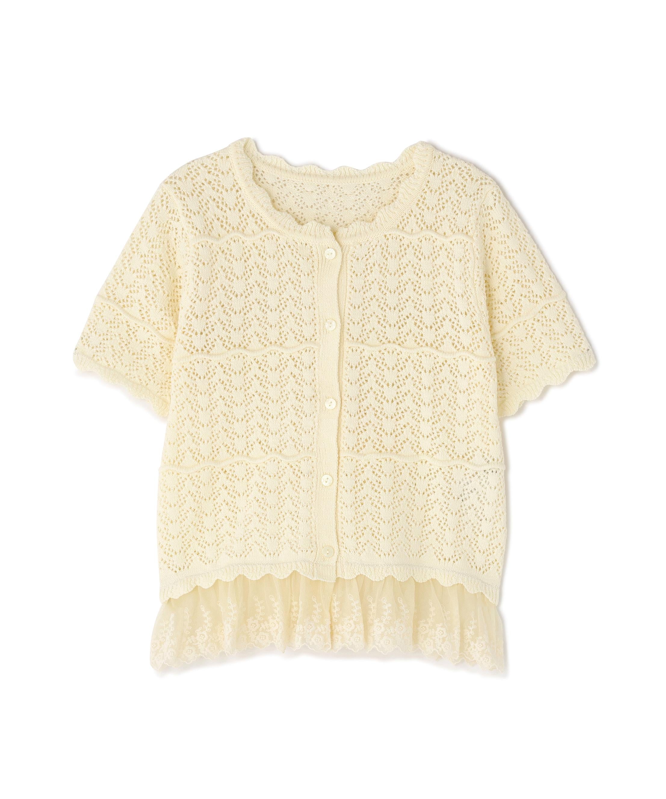 〈N.〉レースドッキング透かし編みカーディガン オフホワイト1