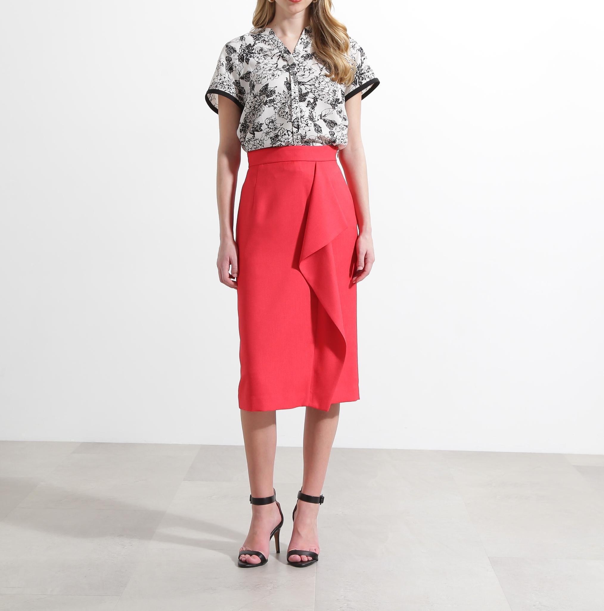 ◆フラワープリントバックリボンブラウス ブラック系1