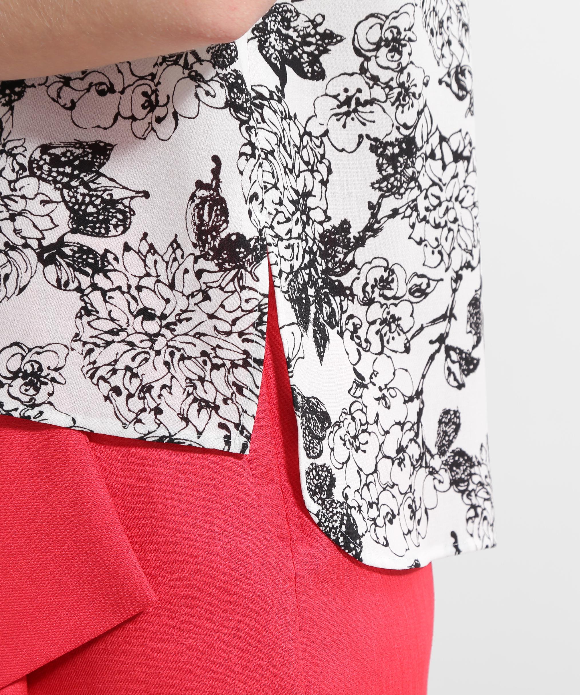 ◆フラワープリントバックリボンブラウス ブラック系1