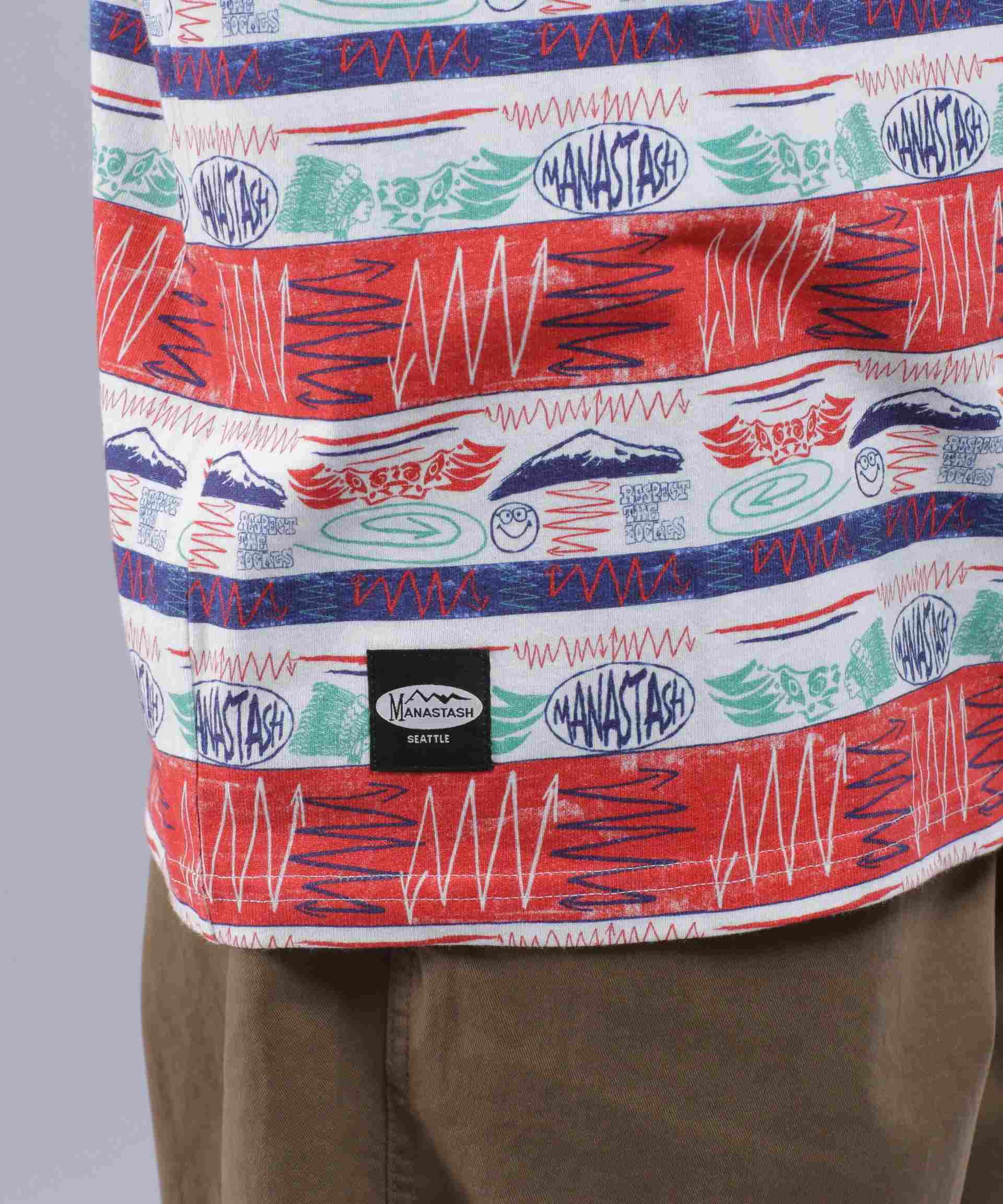 MANASTASH/マナスタッシュ/MTN ST>IPE TEE/マウンテンストライプTシャツ レッド