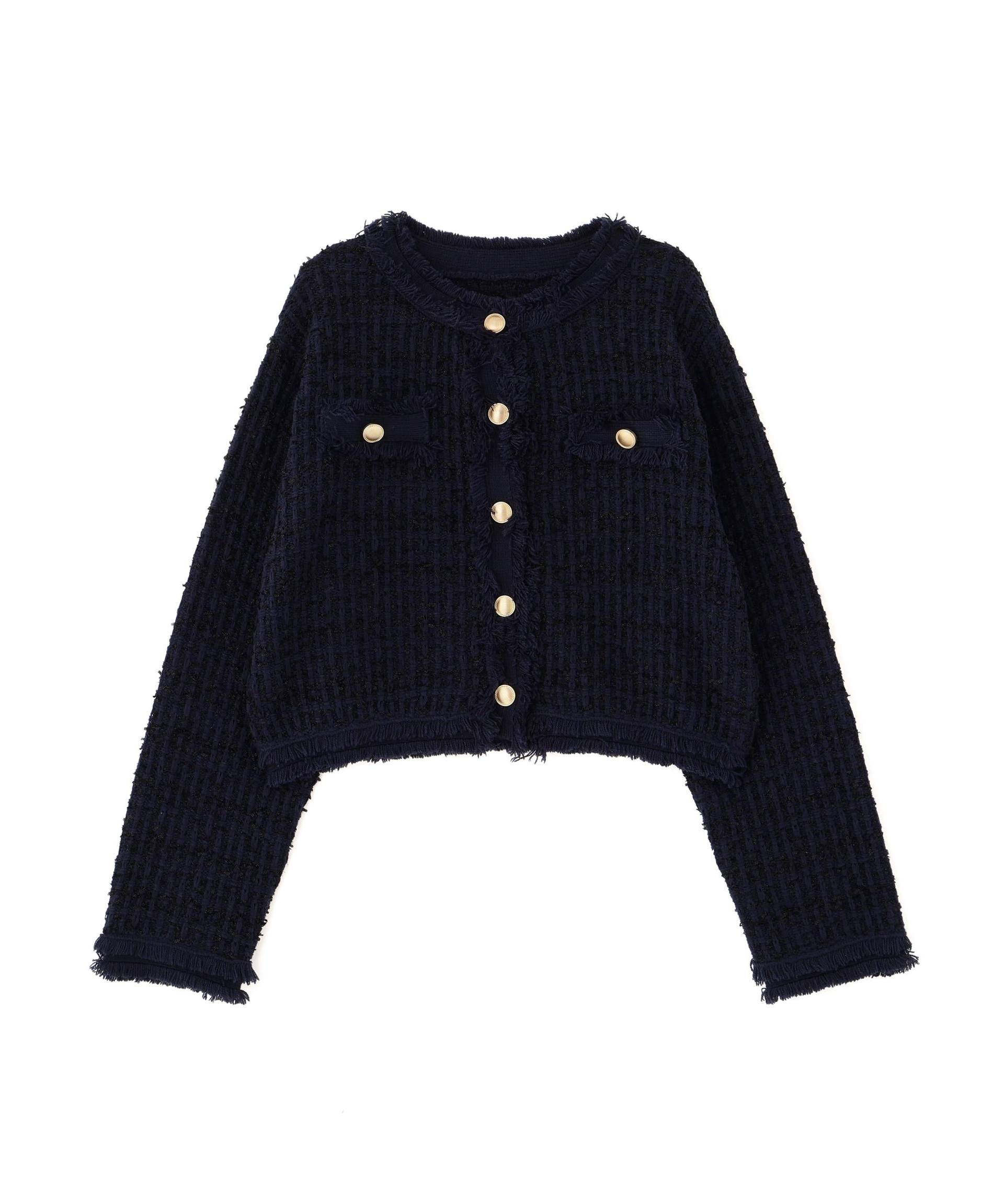 ツィードニットカーディガン ネイビー
