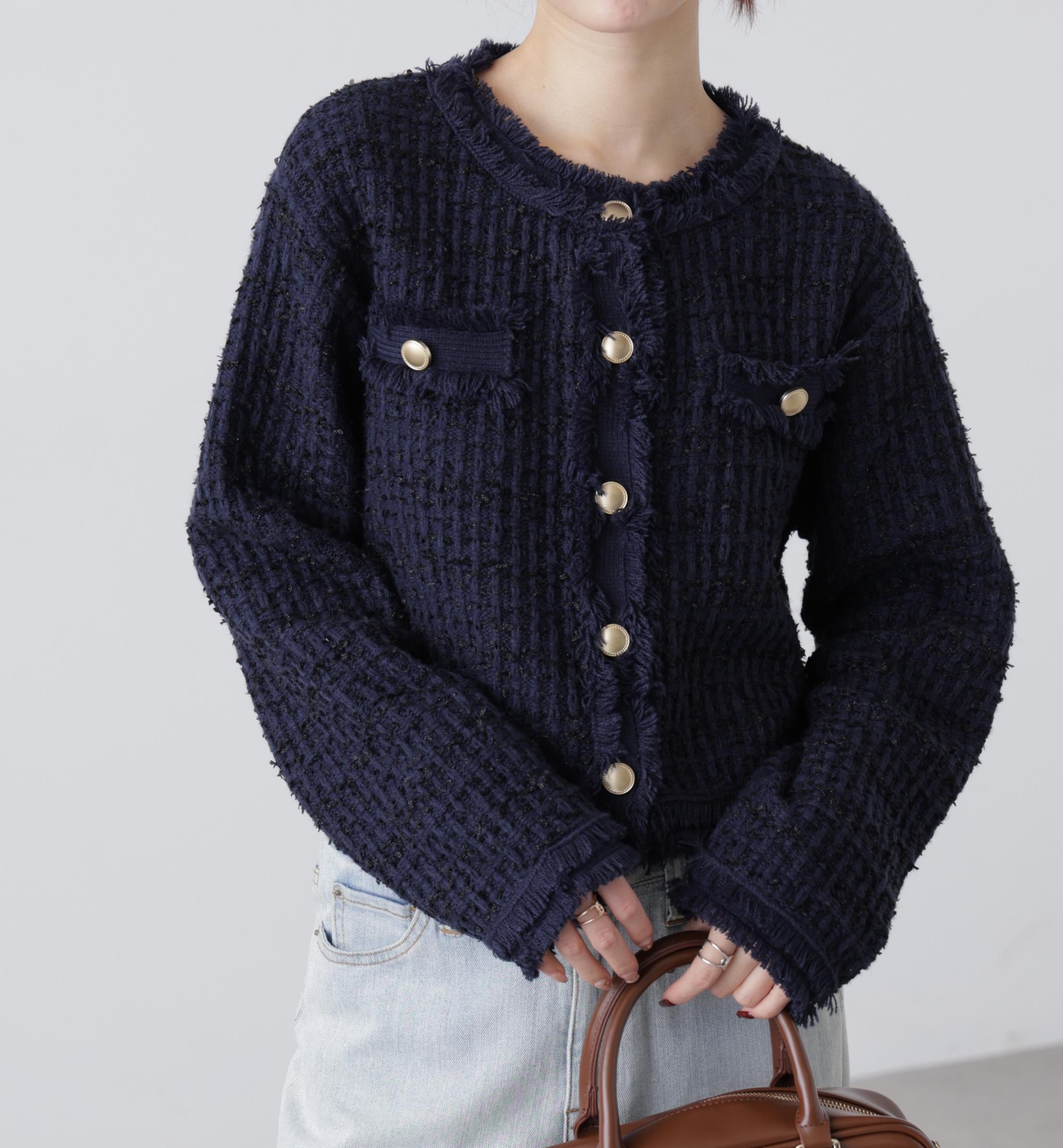 ツィードニットカーディガン ネイビー