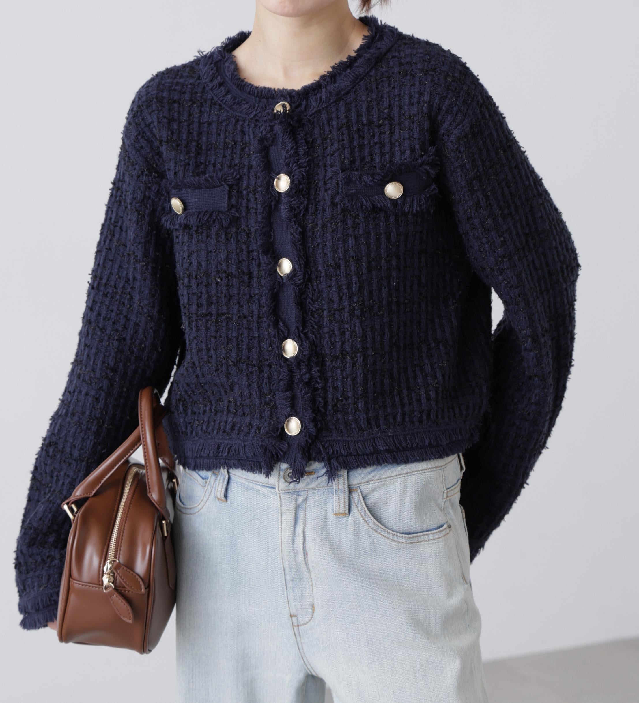 ツィードニットカーディガン ネイビー