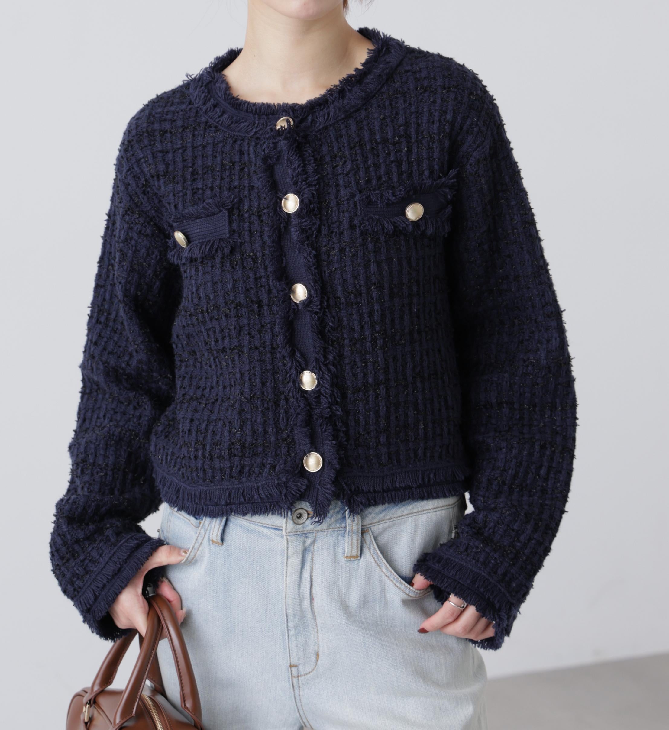 ツィードニットカーディガン ネイビー