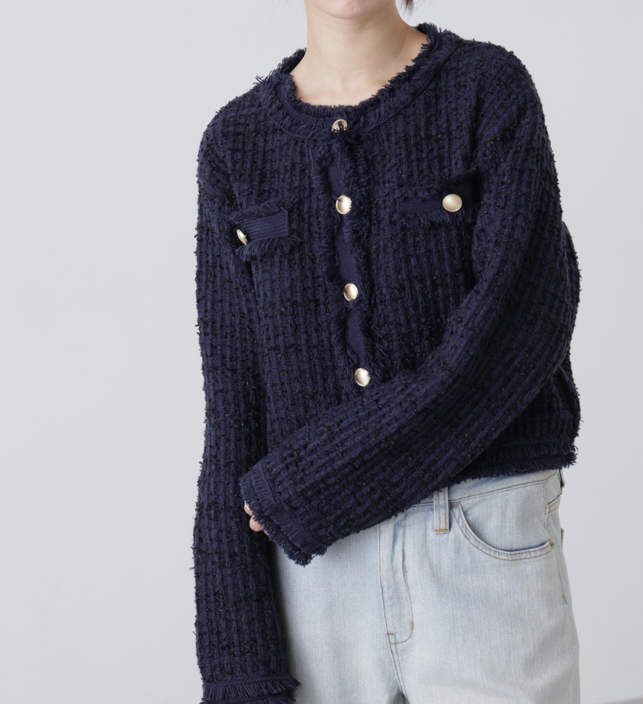 ツィードニットカーディガン ネイビー