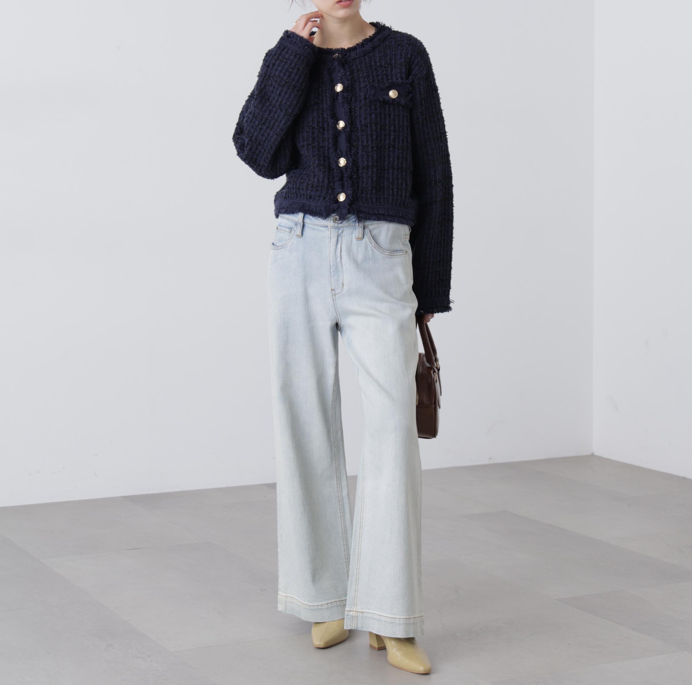 ツィードニットカーディガン ネイビー