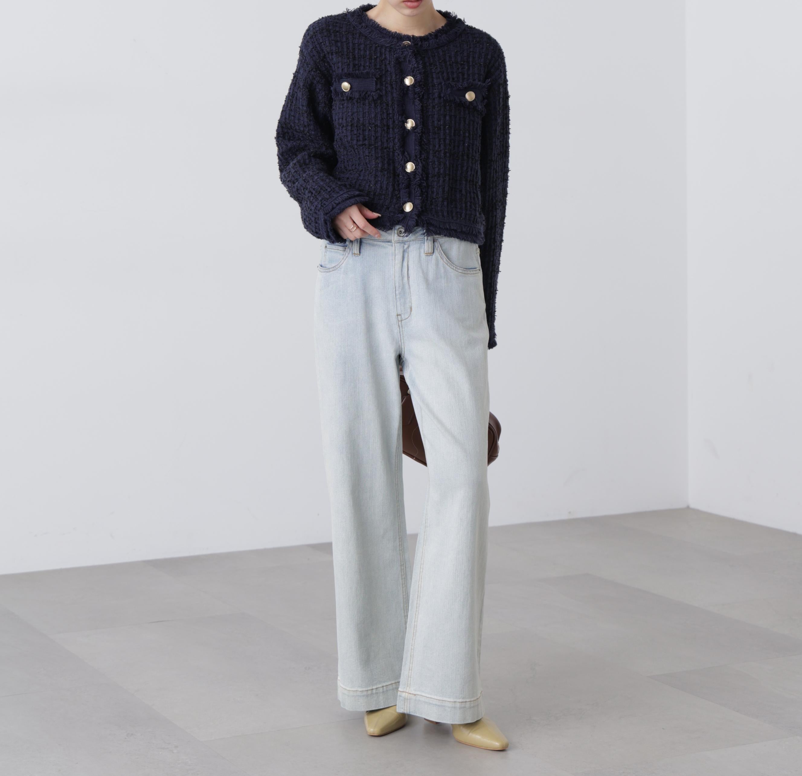 ツィードニットカーディガン ネイビー