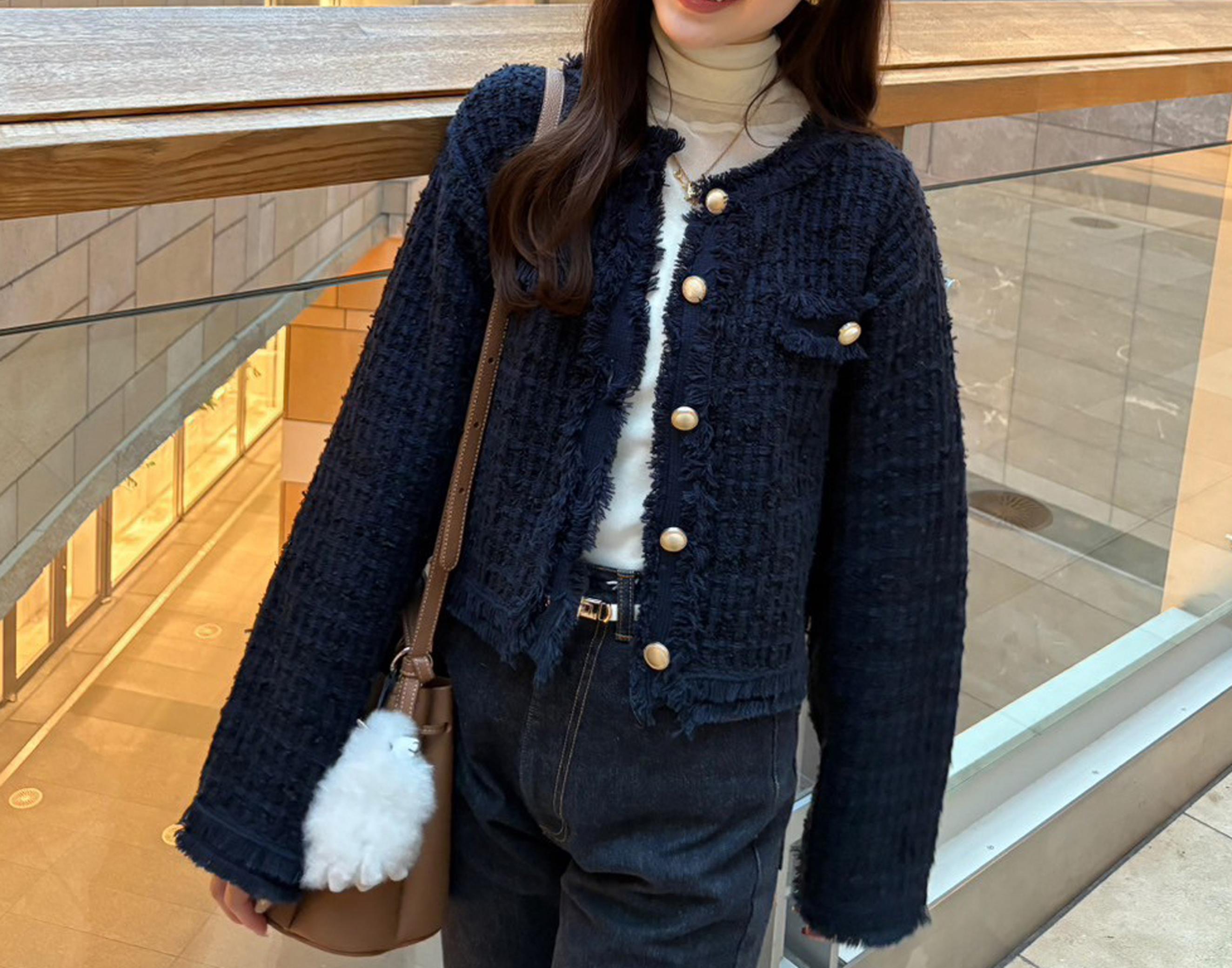 ツィードニットカーディガン ネイビー