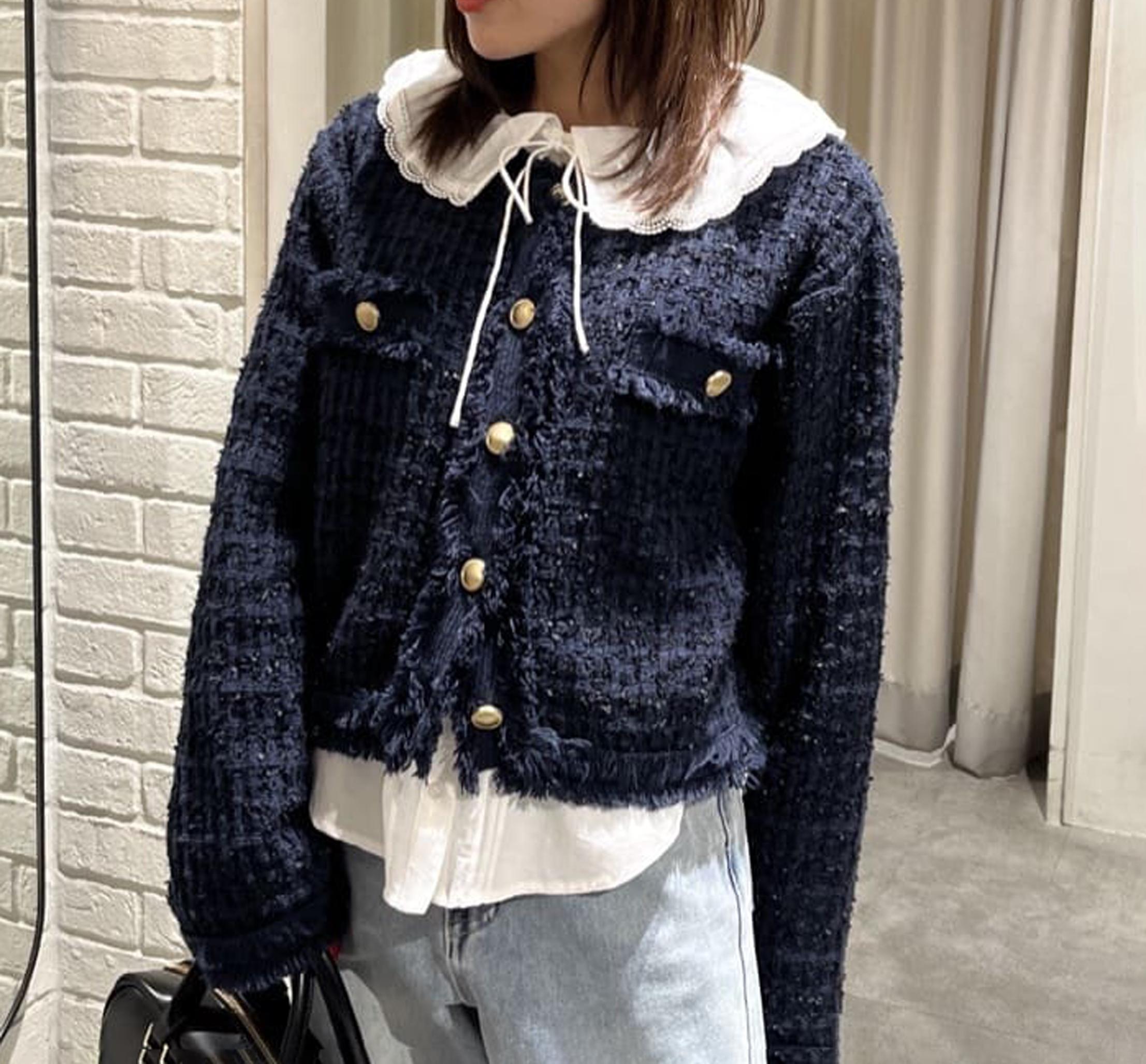 ツィードニットカーディガン ネイビー