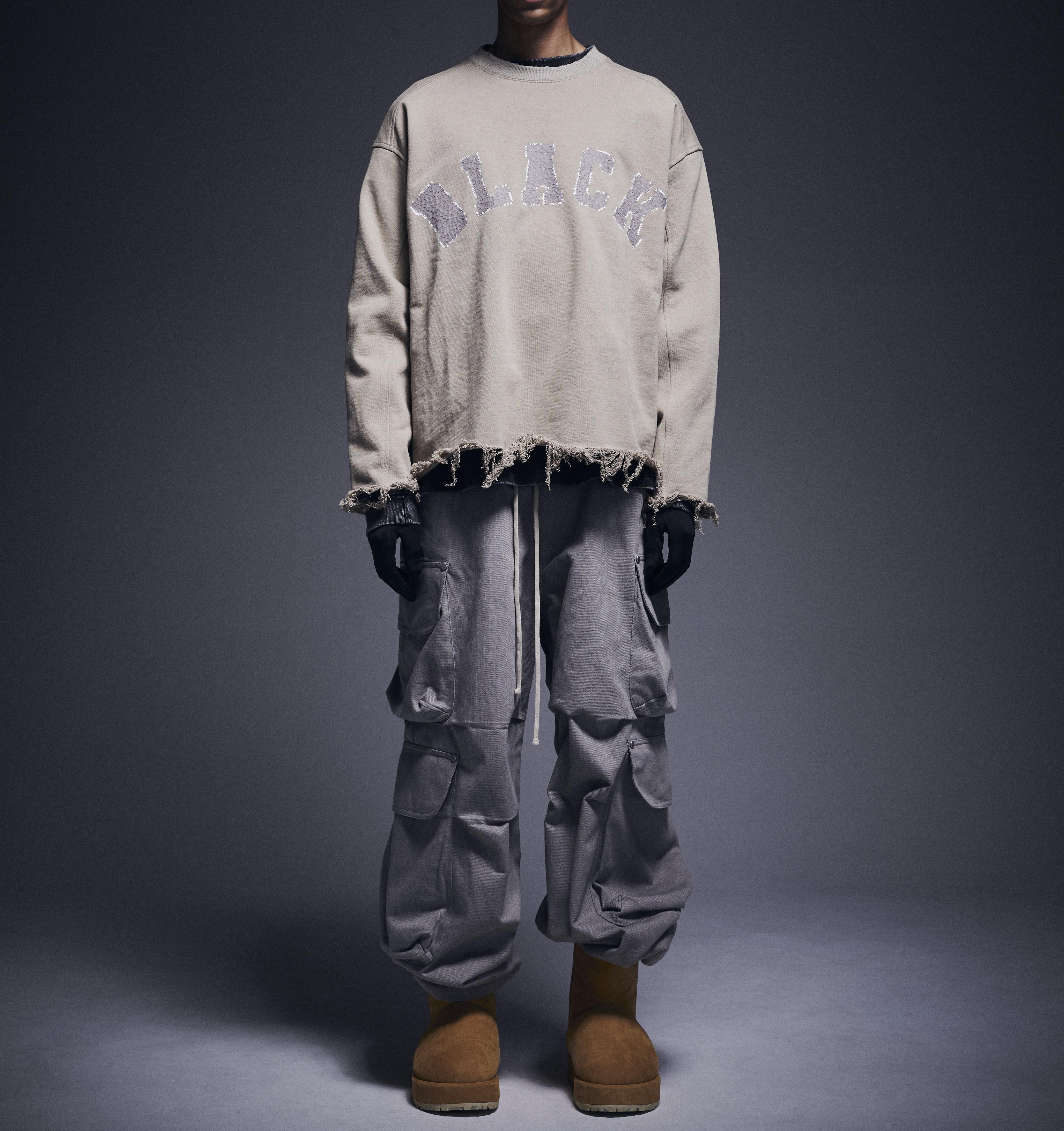 DankeSchon/ダンケシェーン/CUT FRINGE SWEAT CREWNECK BLACK ベージュ