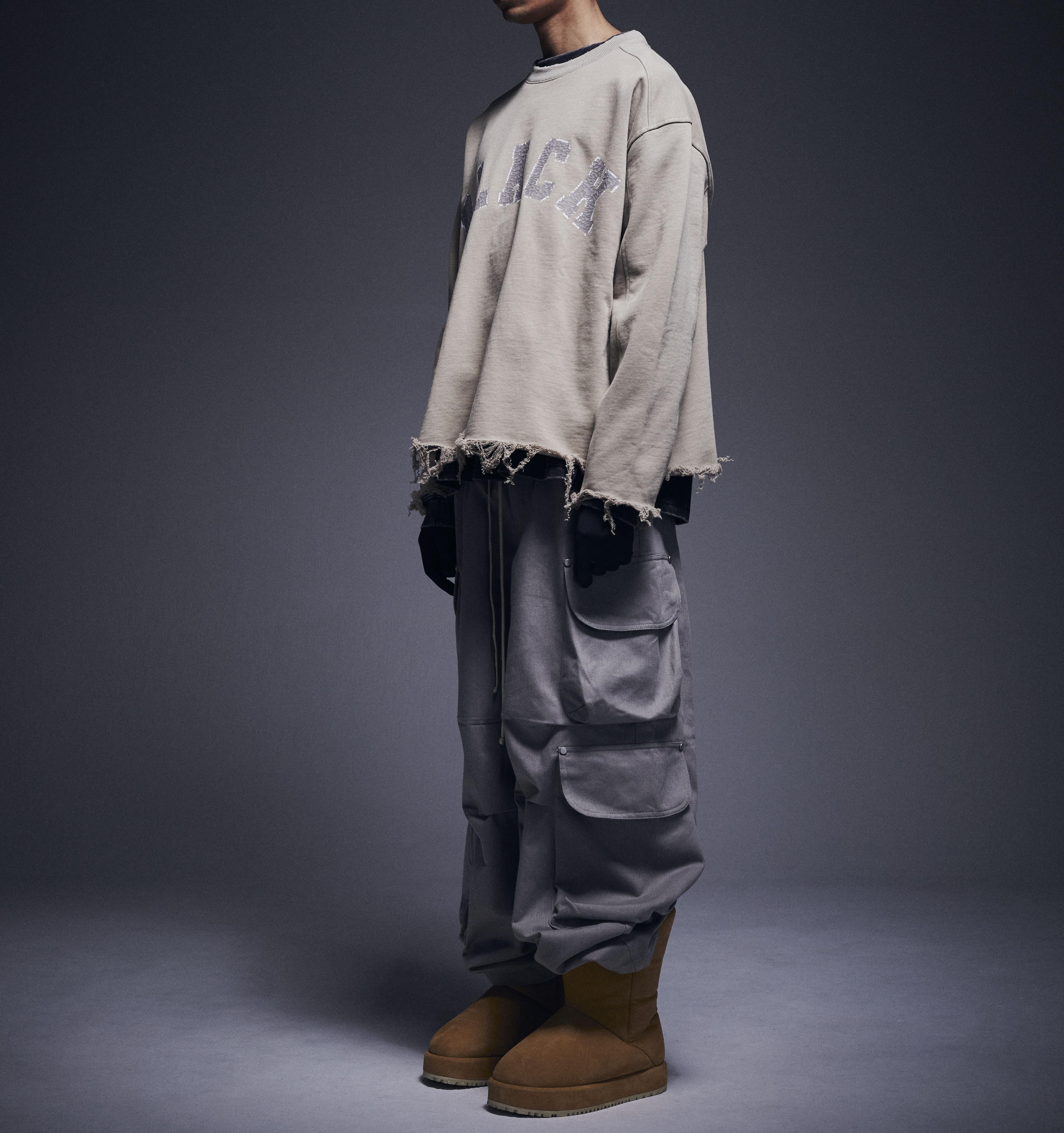 DankeSchon/ダンケシェーン/CUT FRINGE SWEAT CREWNECK BLACK ベージュ