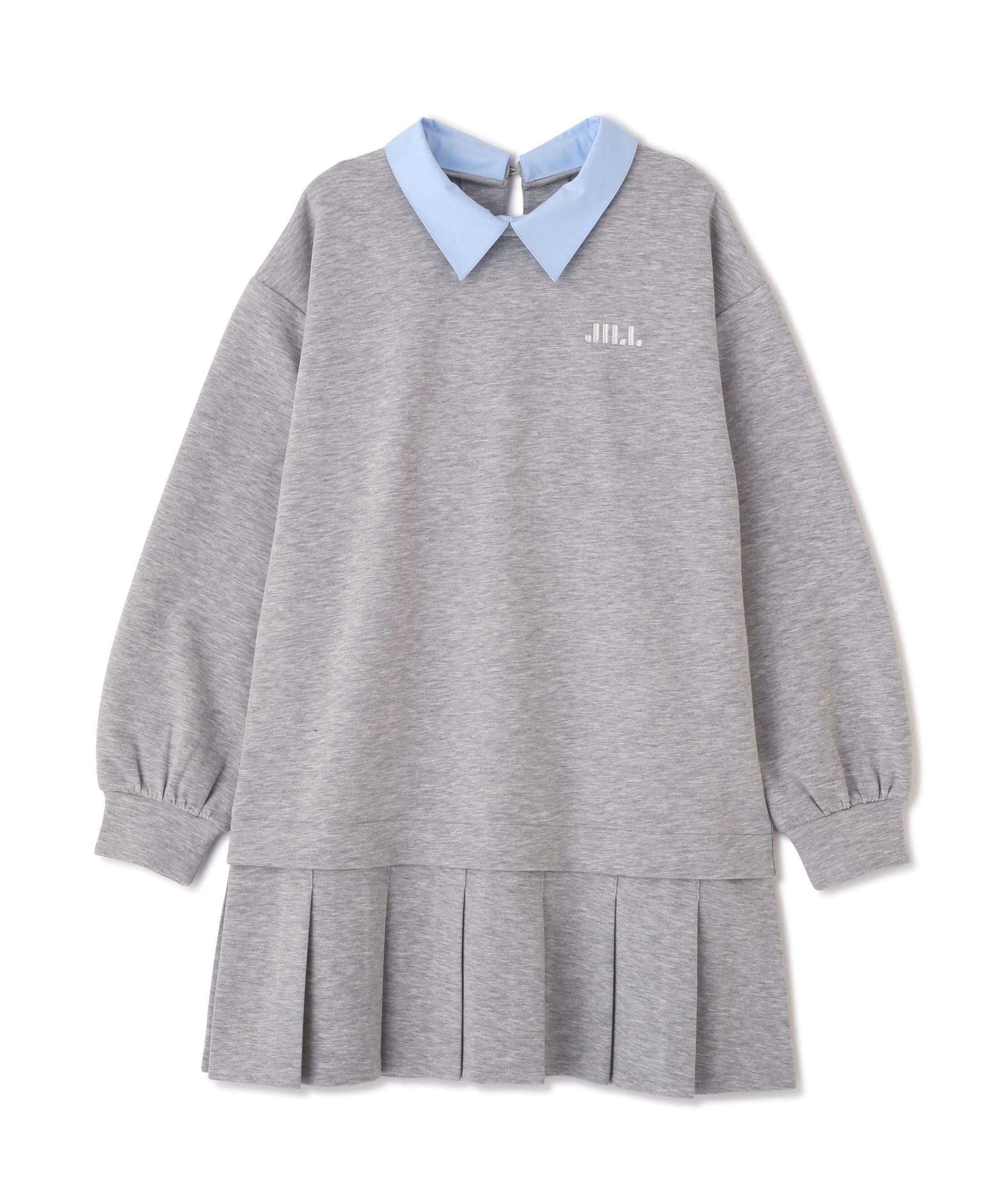 スウェットプリーツミニワンピース グレー