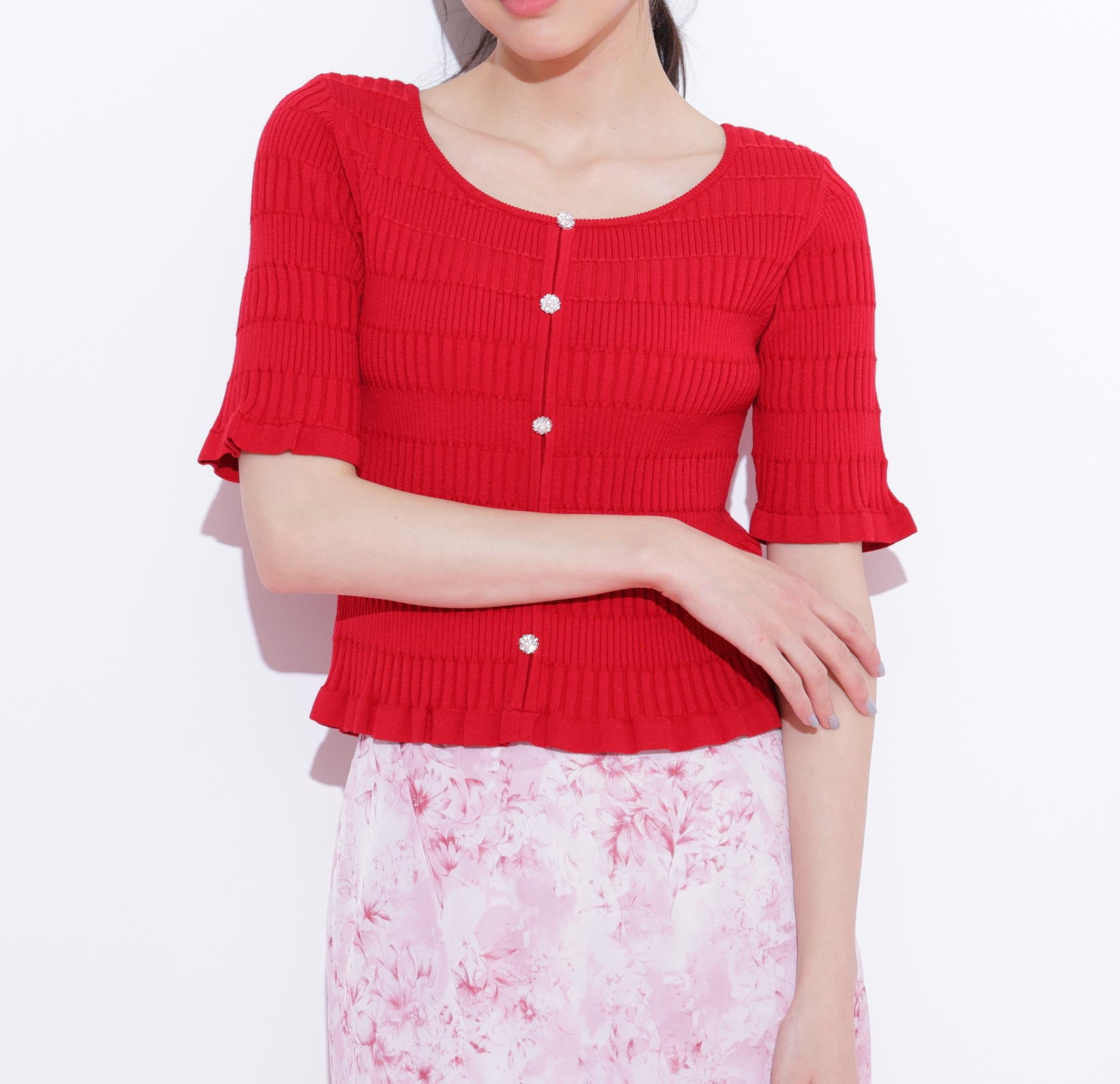 前後2way変形リブニット レッド