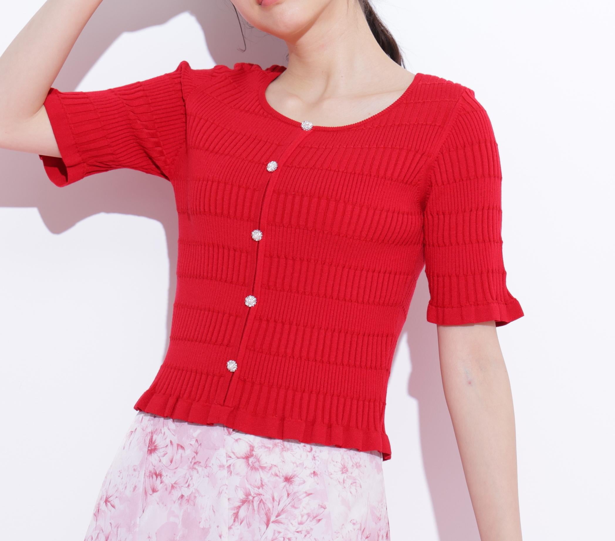 前後2way変形リブニット レッド