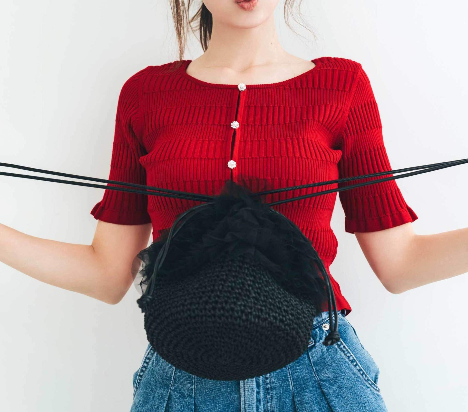 前後2way変形リブニット レッド