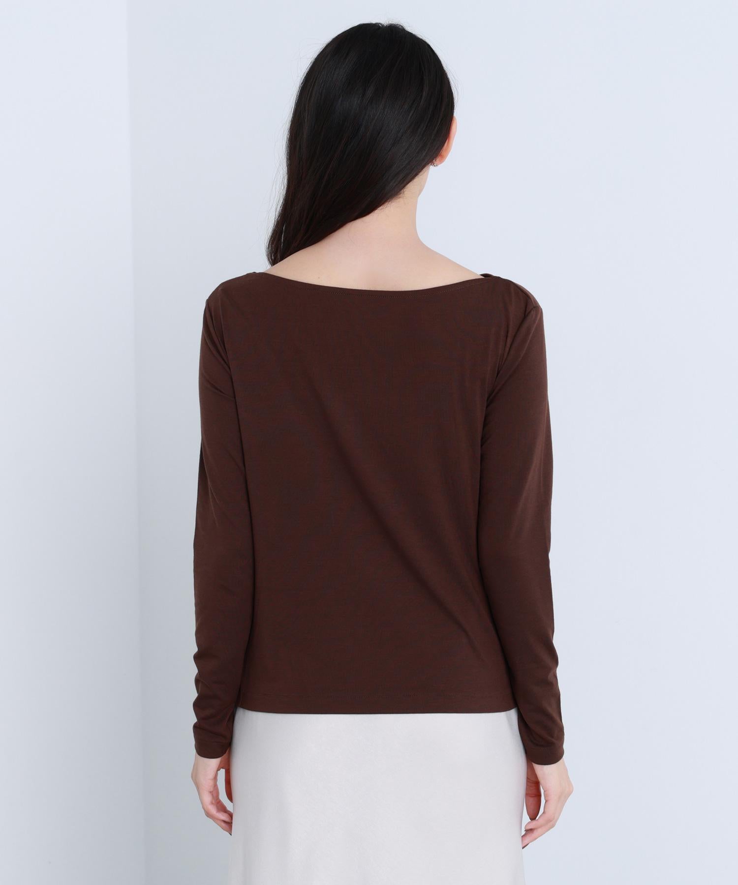 ドレープネックカットソー ダークブラウン1