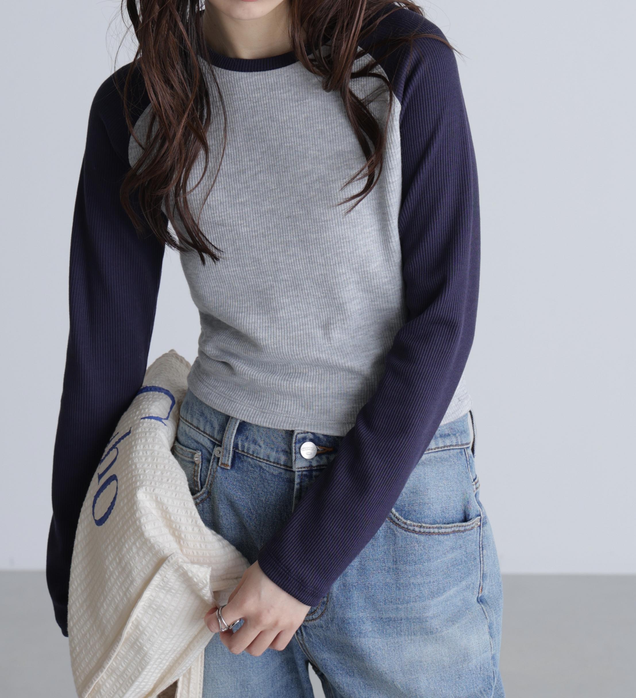 ラグラン長袖カットソー グレー