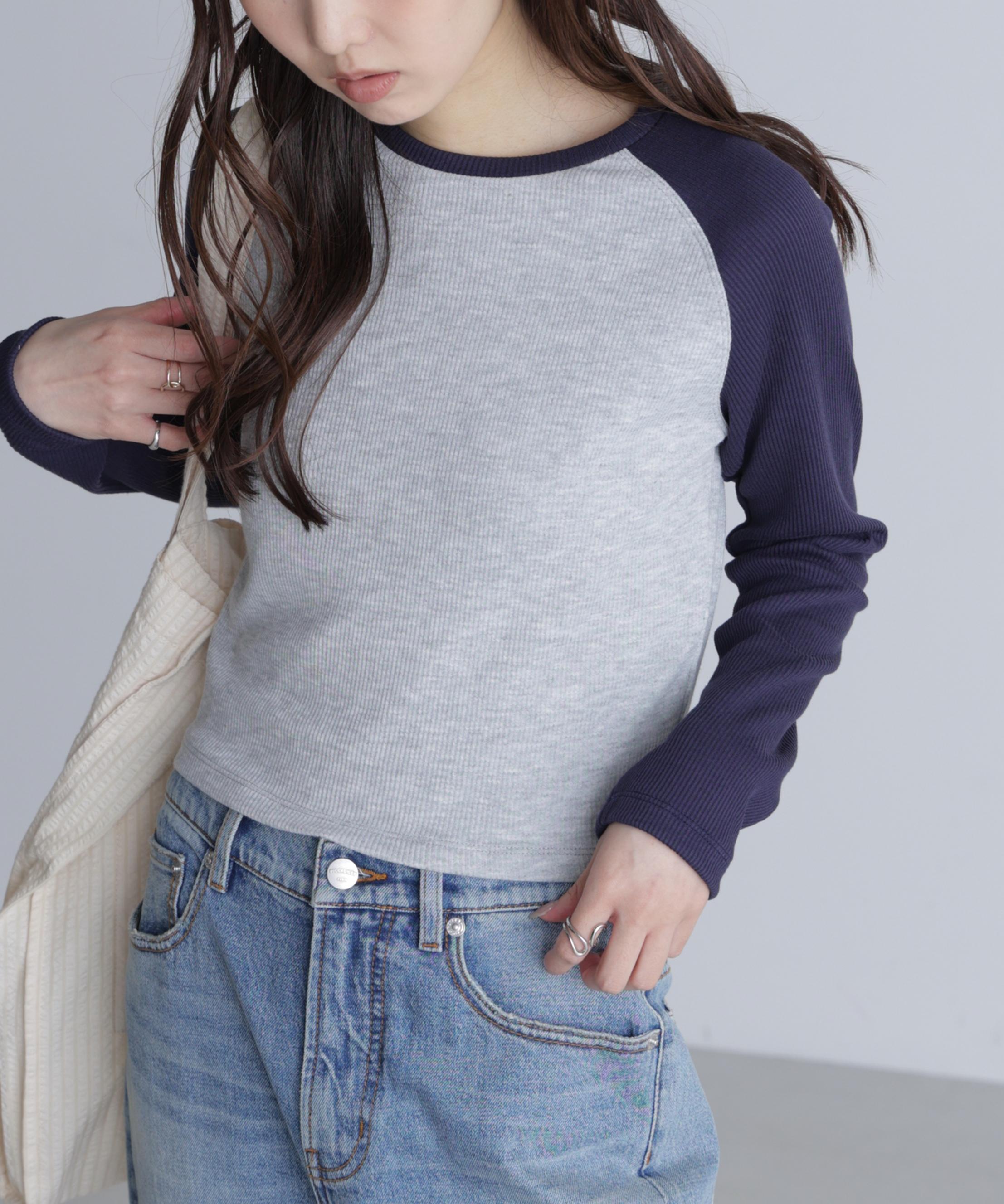 ラグラン長袖カットソー グレー