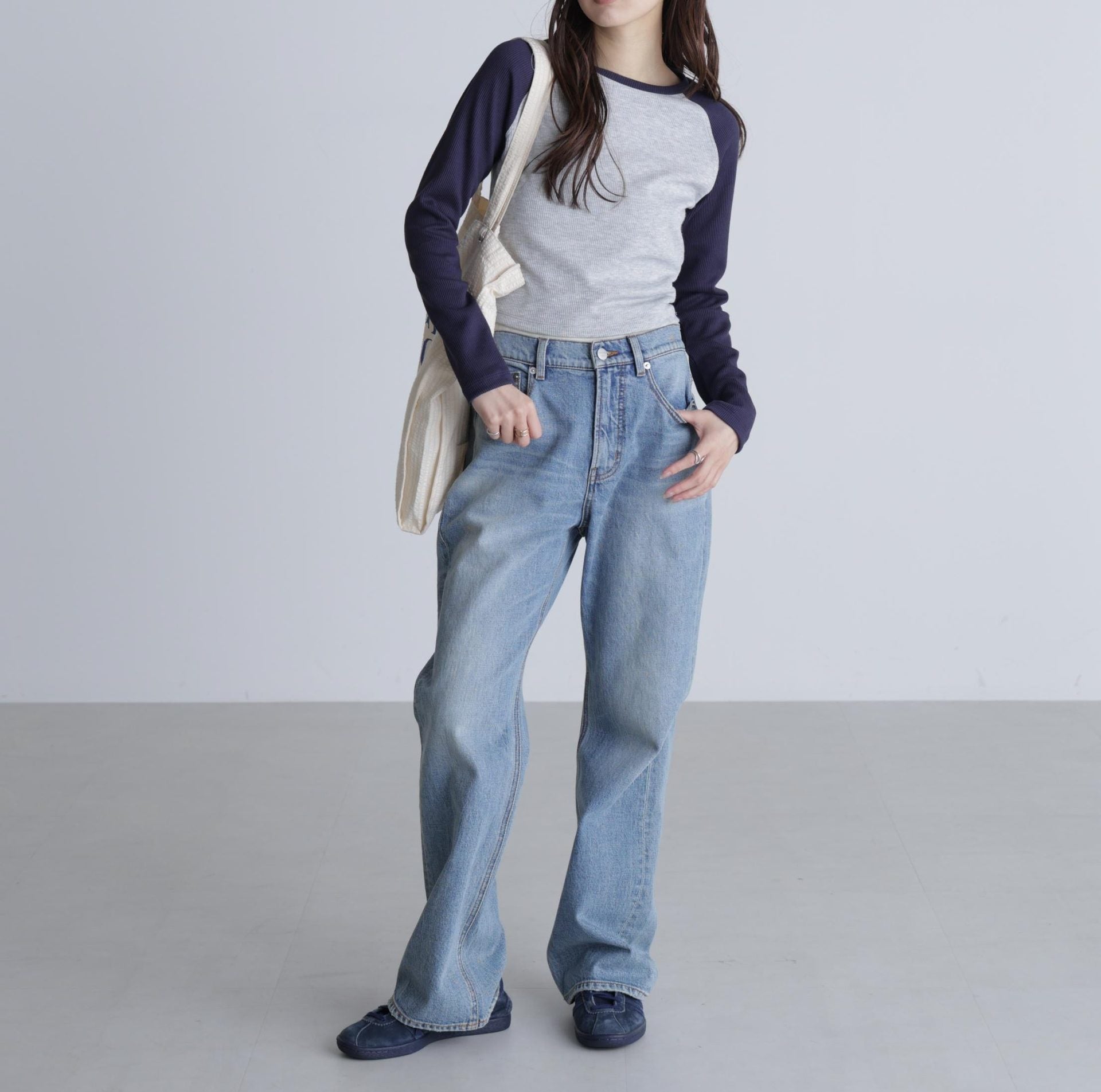 ラグラン長袖カットソー グレー