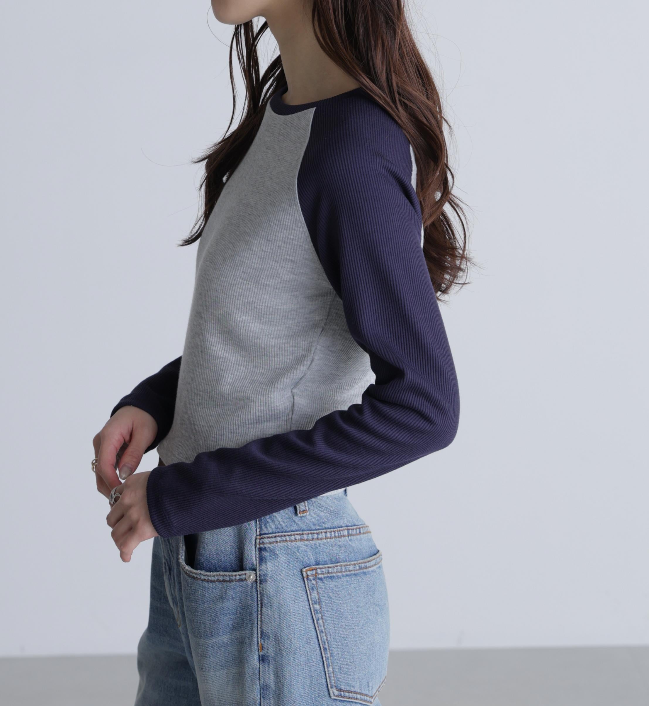 ラグラン長袖カットソー グレー
