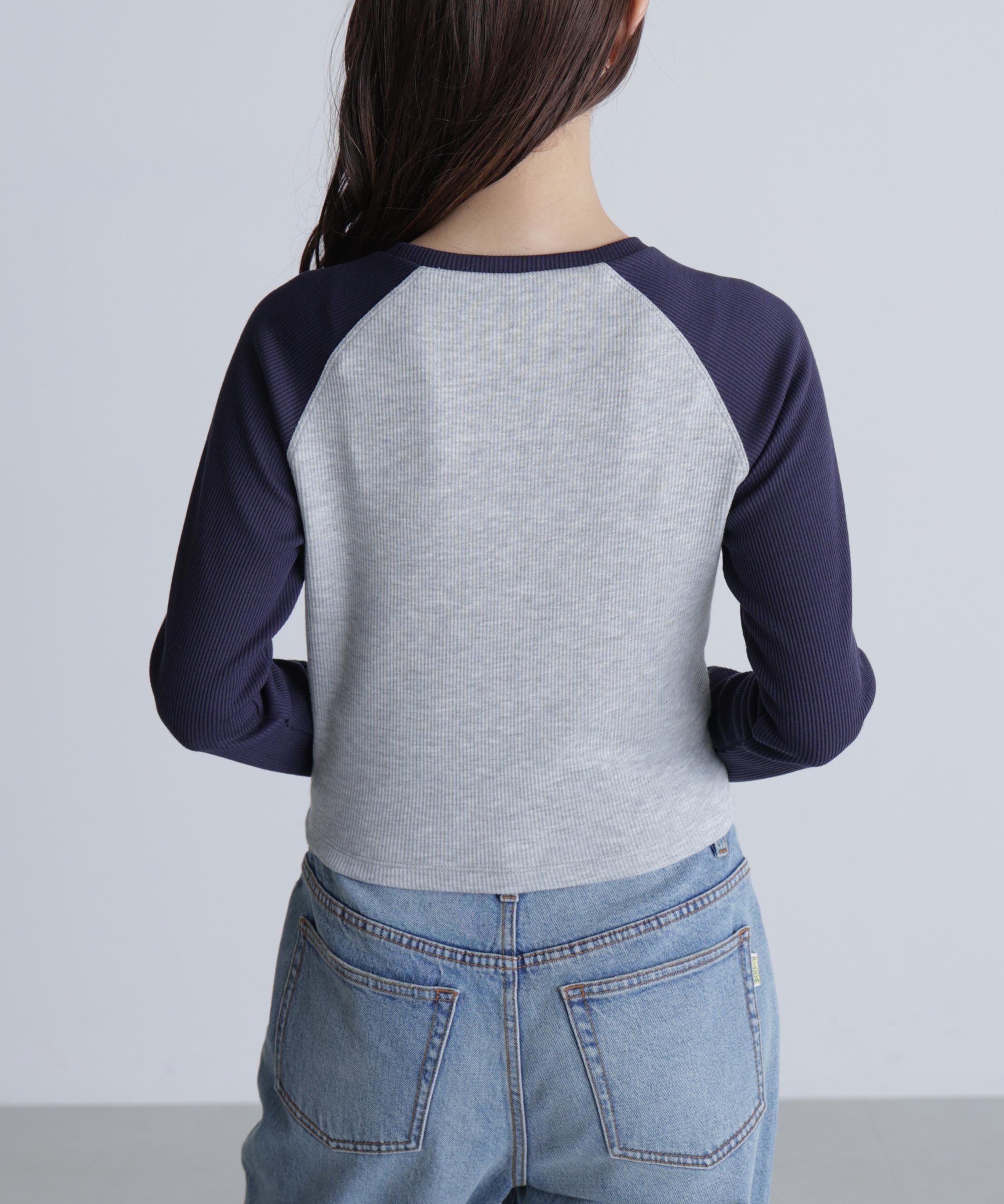 ラグラン長袖カットソー グレー