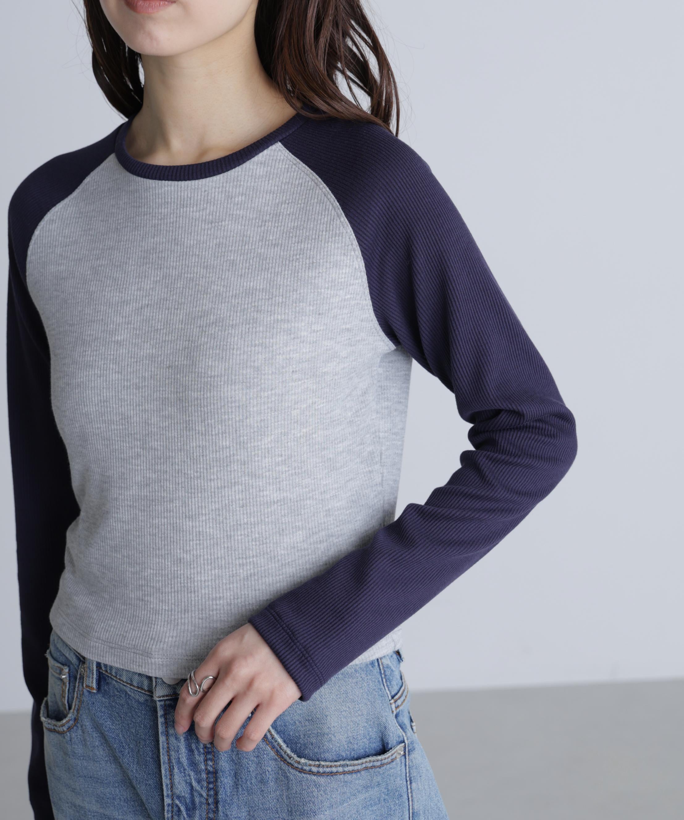ラグラン長袖カットソー グレー
