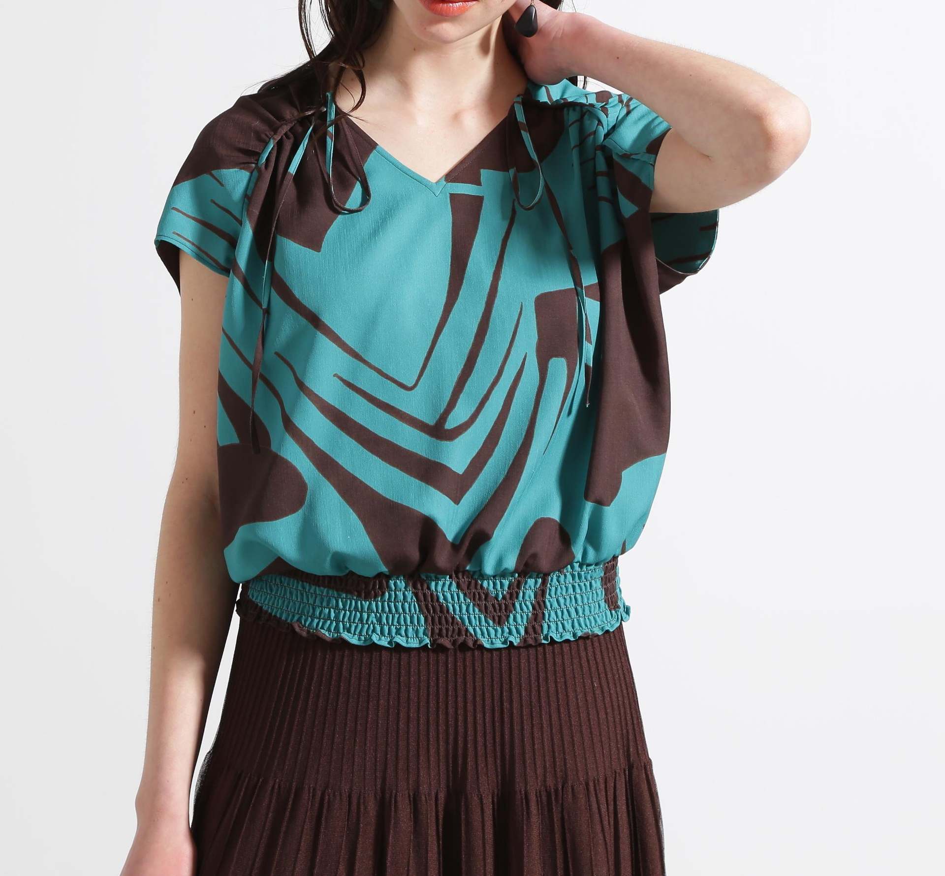 ◆リーフィーゼブラプリントブラウス グリーン系1