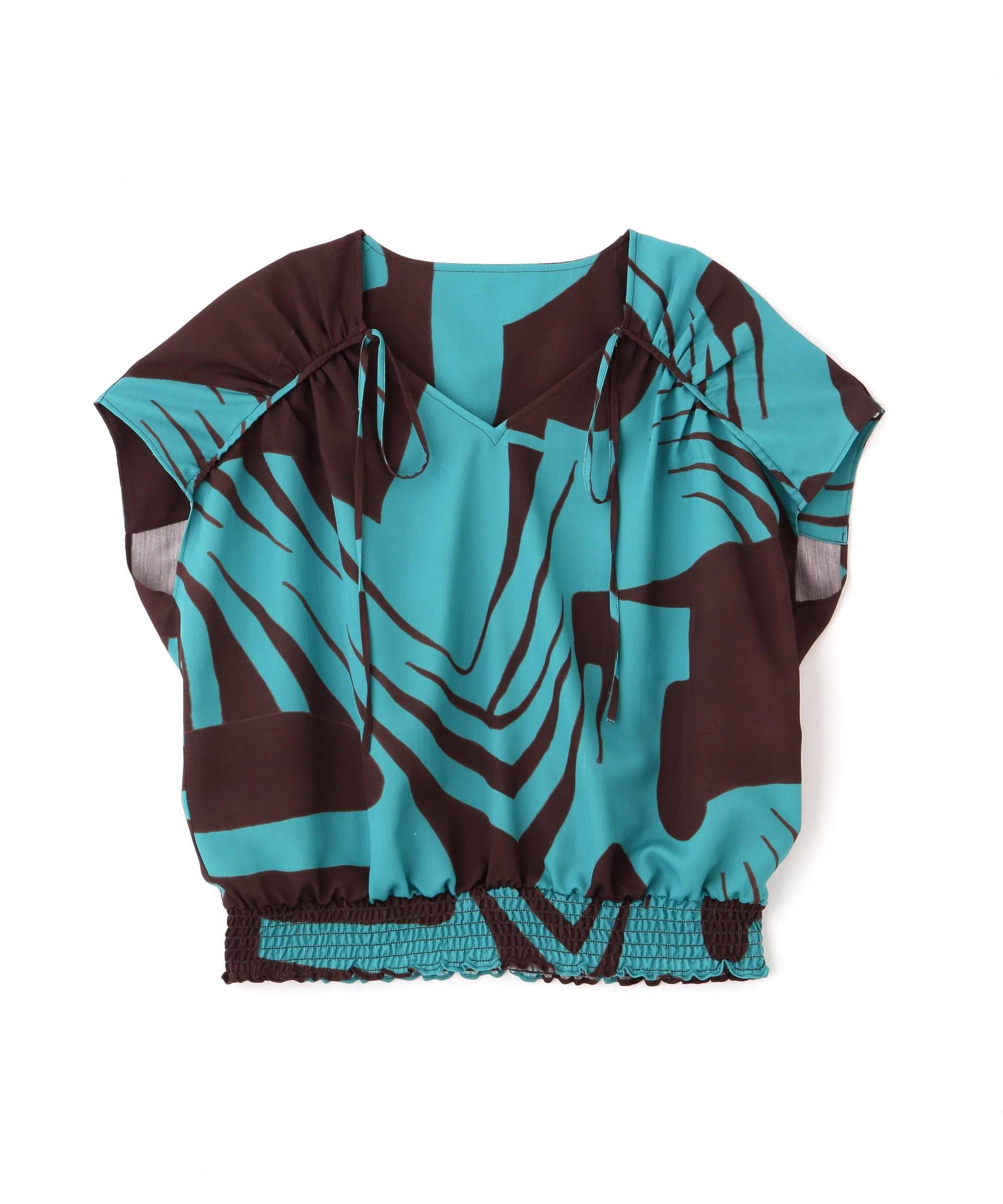 ◆リーフィーゼブラプリントブラウス グリーン系1