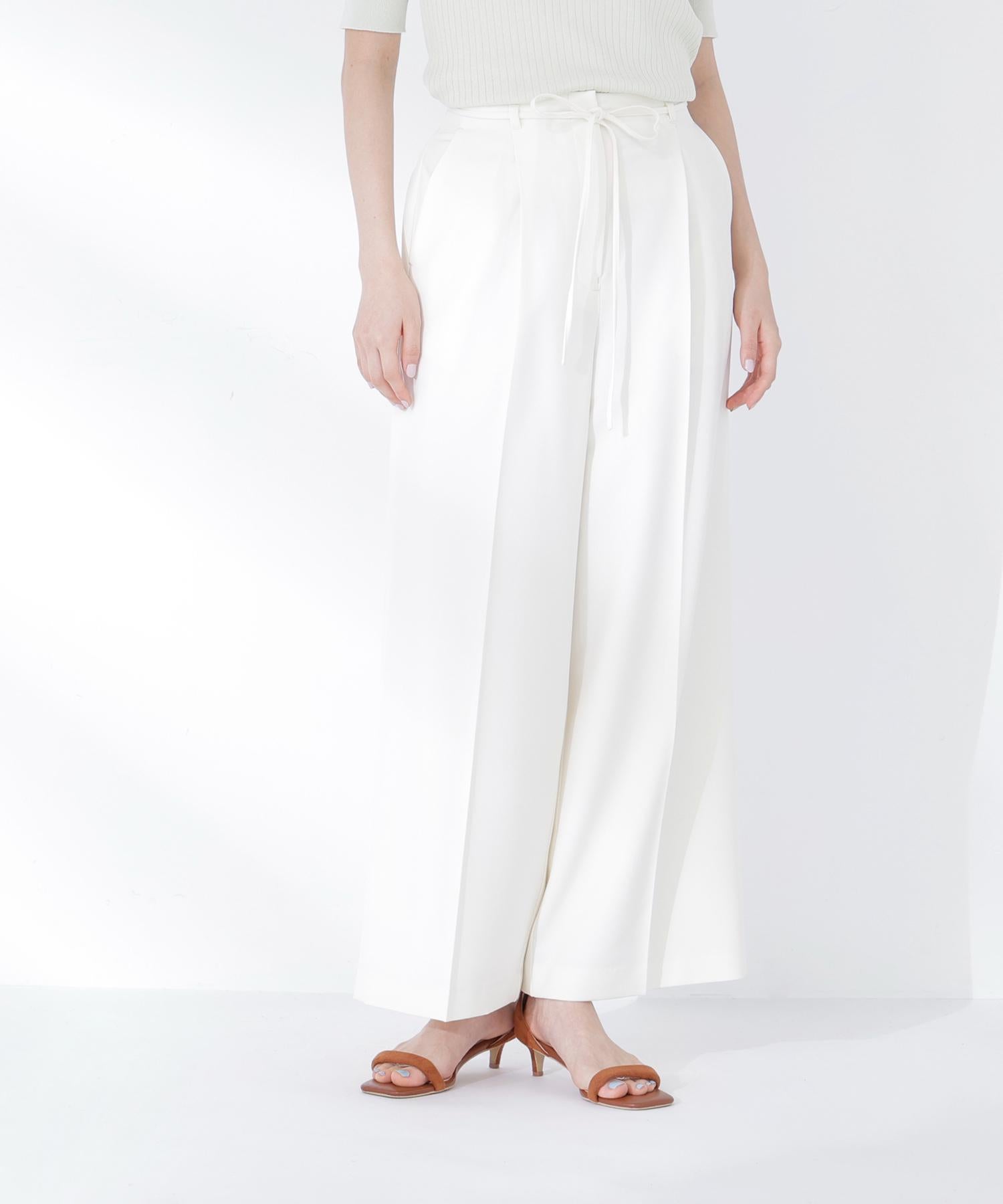ナローリボンタックワイドパンツ オフホワイト1