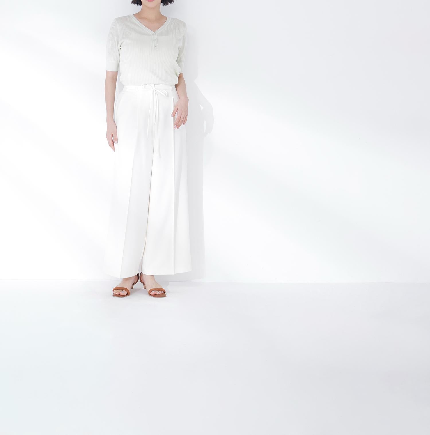 ナローリボンタックワイドパンツ オフホワイト1