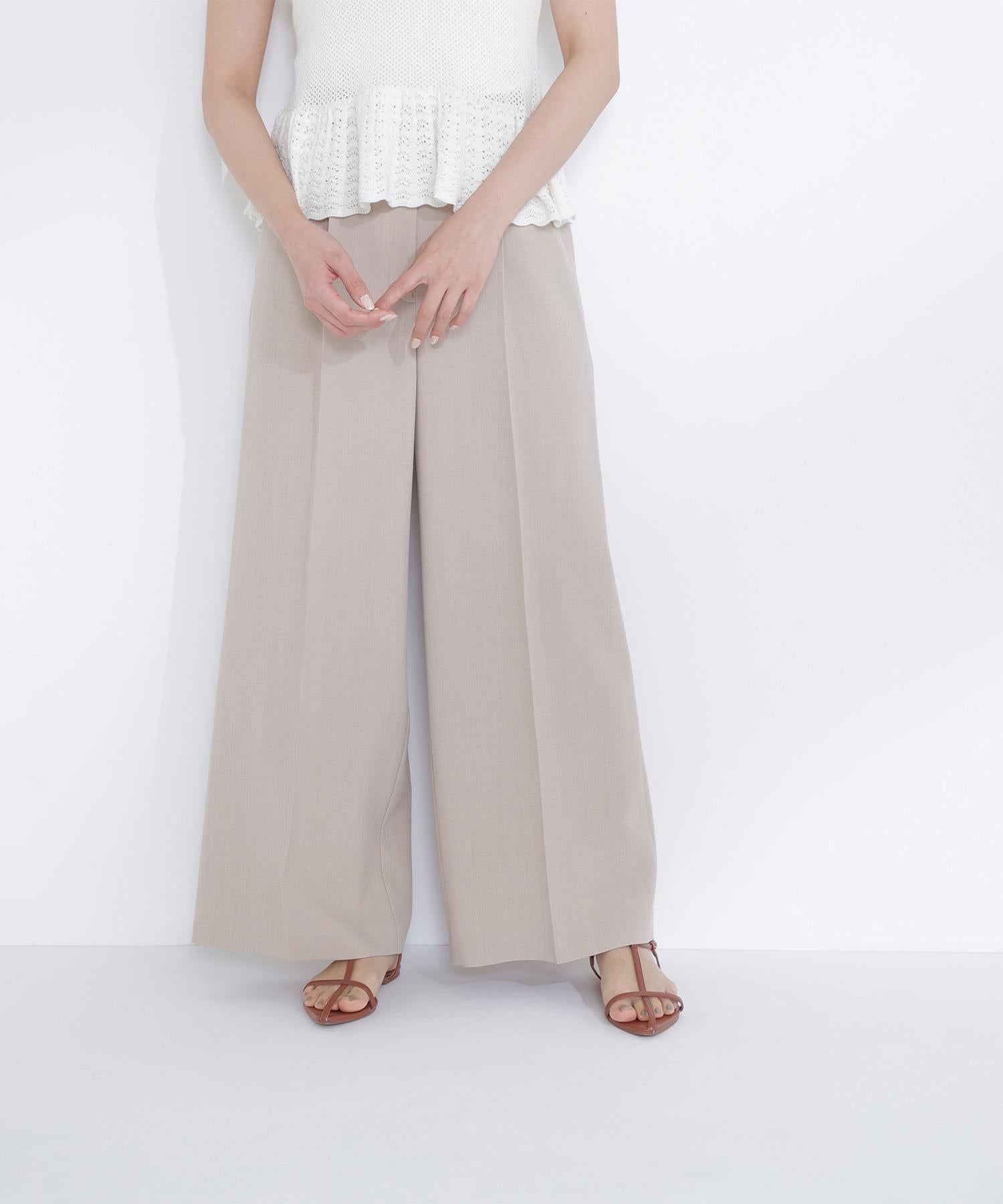 ナローリボンタックワイドパンツ ベージュ