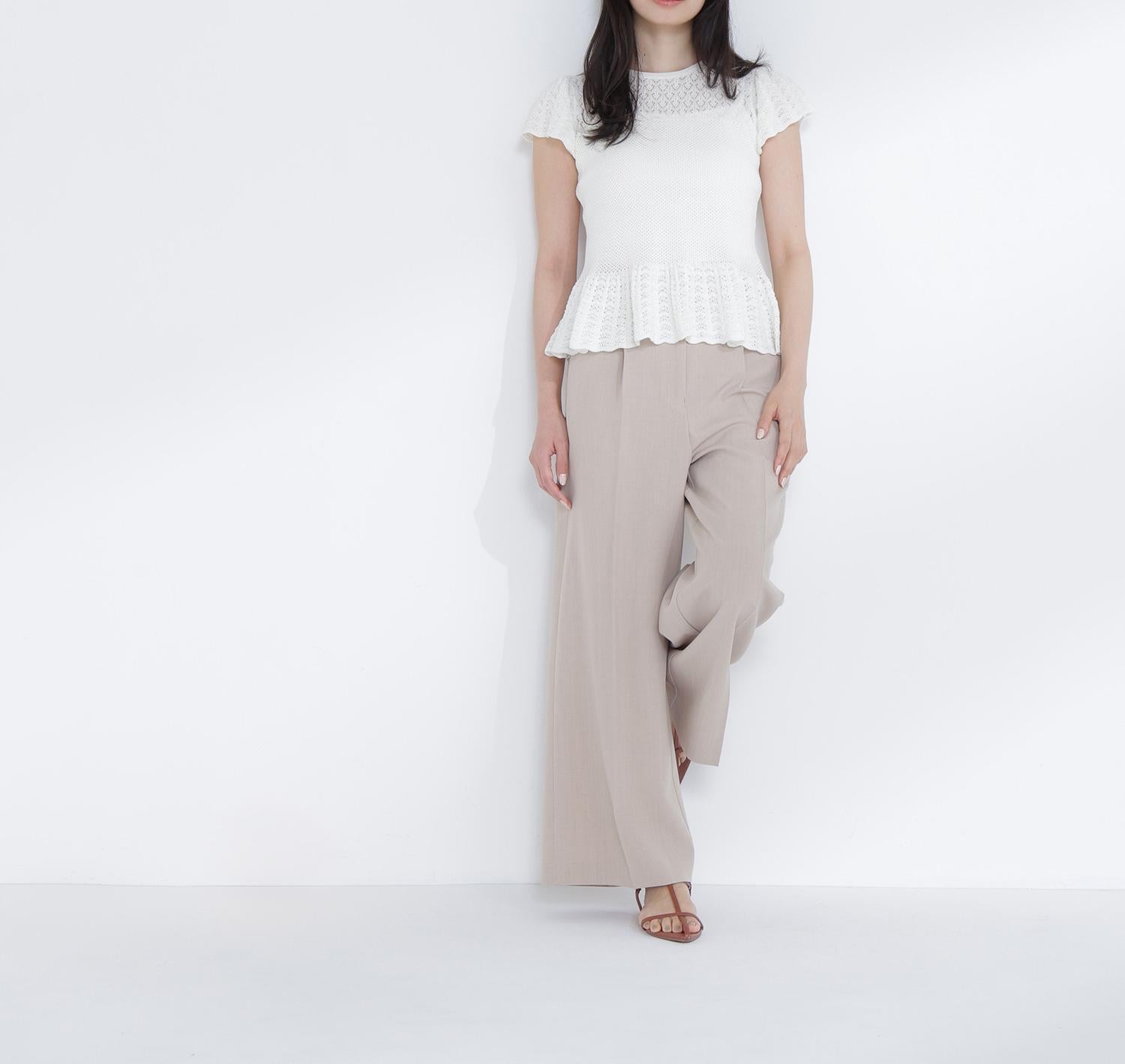 ナローリボンタックワイドパンツ ベージュ