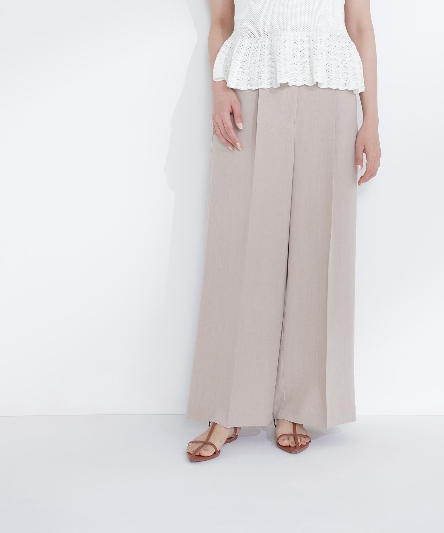 ナローリボンタックワイドパンツ ベージュ