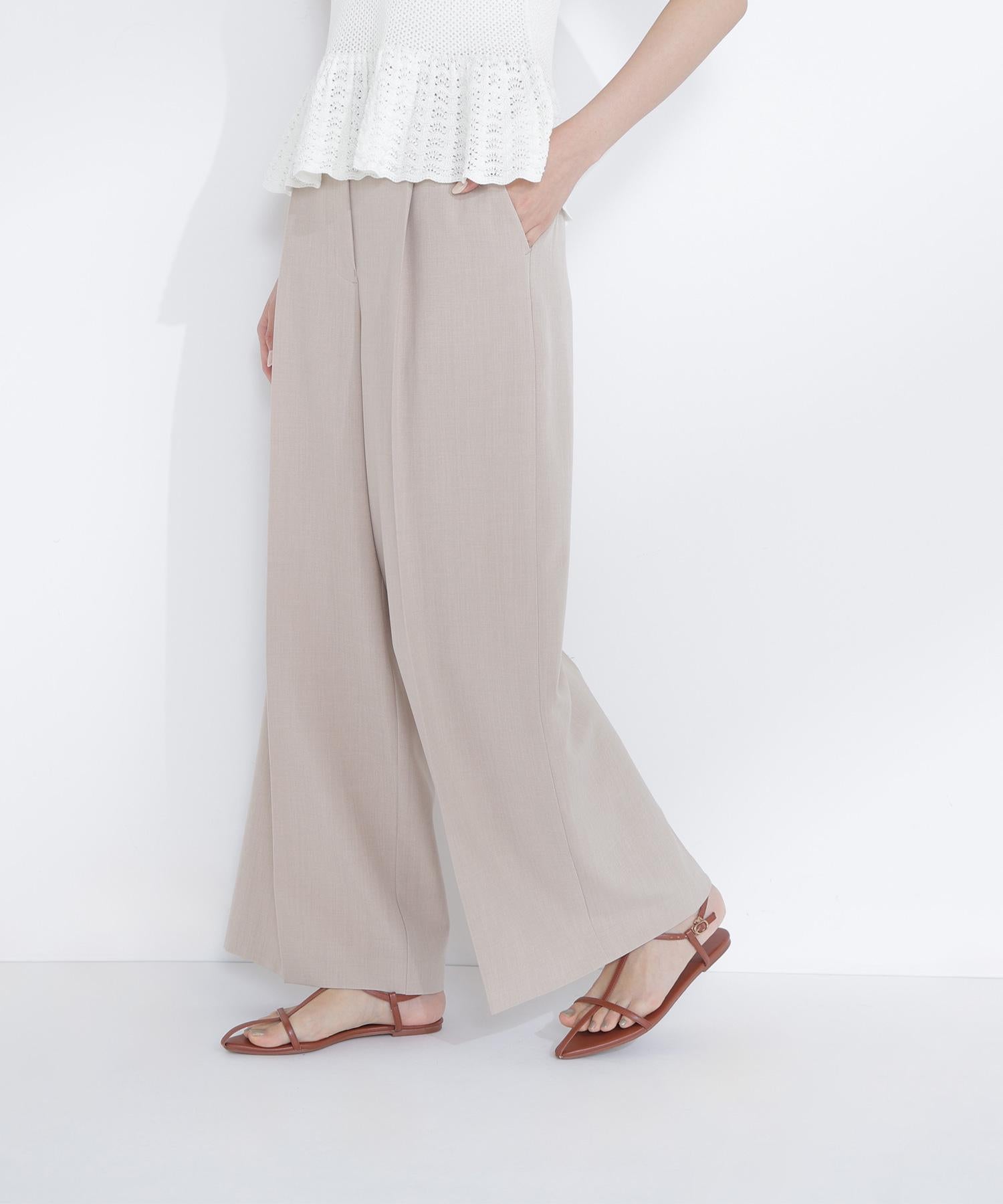 ナローリボンタックワイドパンツ ベージュ