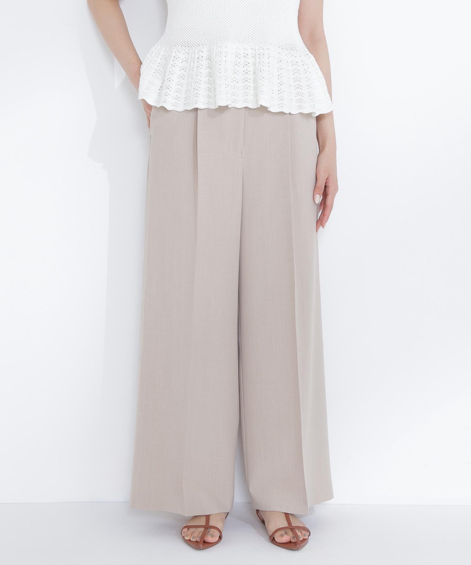 ナローリボンタックワイドパンツ ベージュ