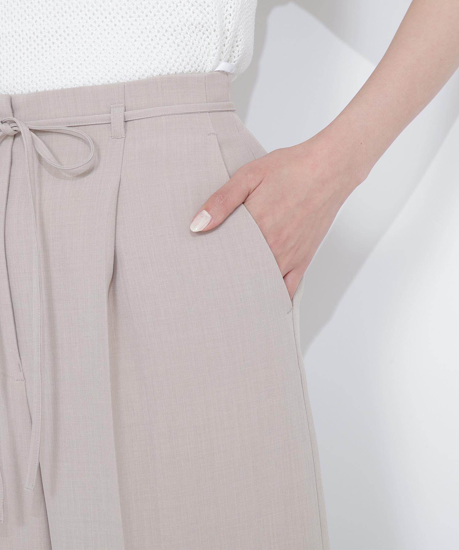 ナローリボンタックワイドパンツ ベージュ