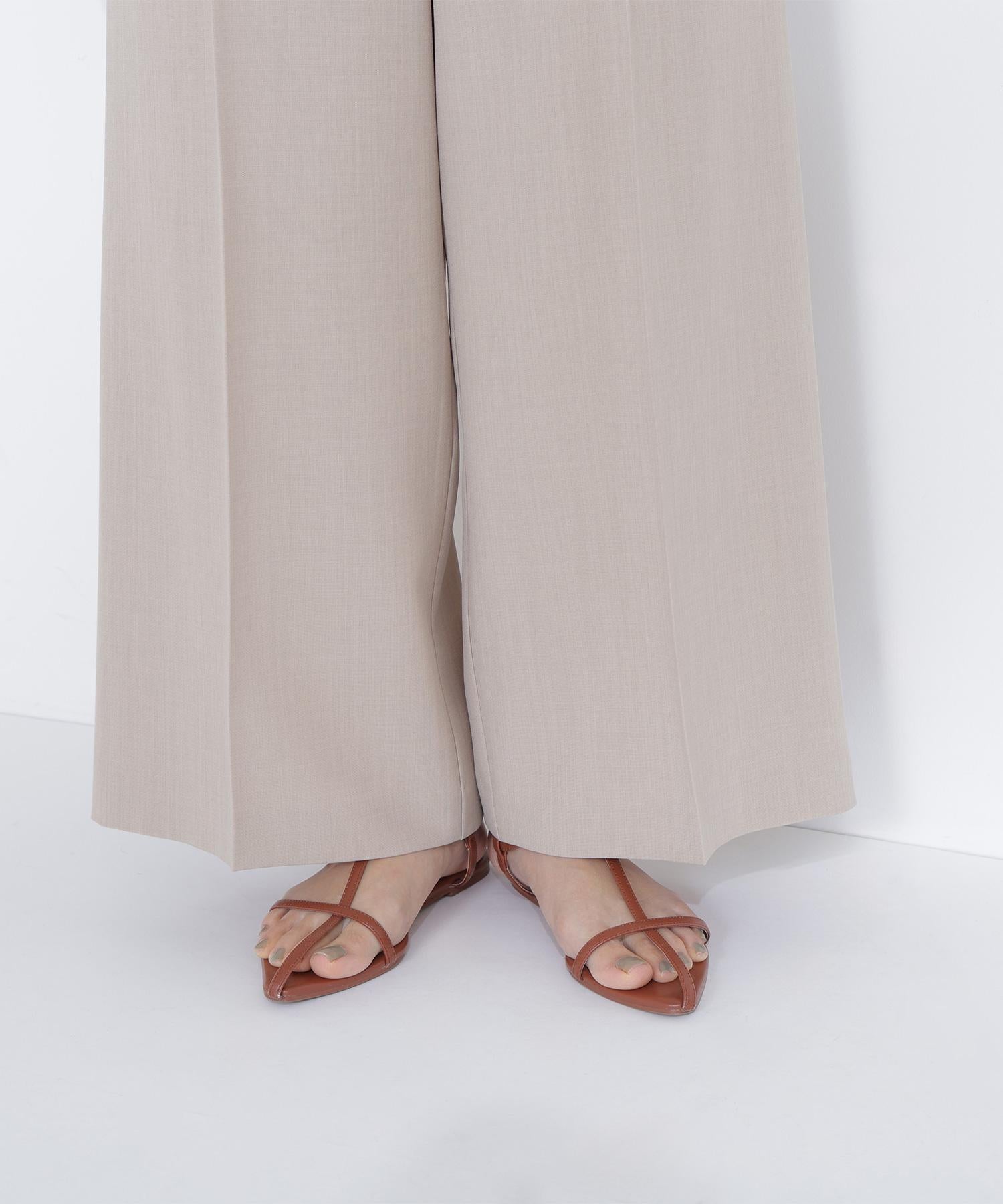 ナローリボンタックワイドパンツ ベージュ