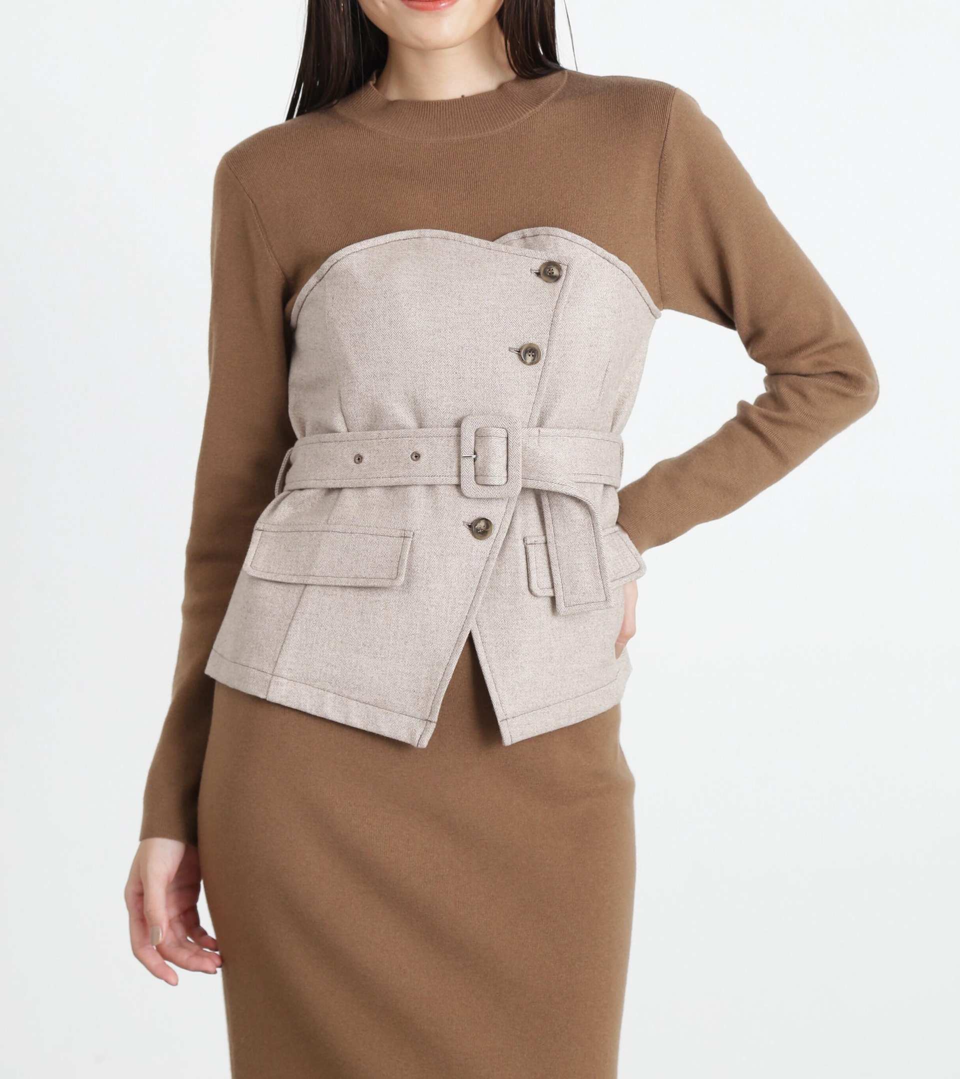 ◆ヘリンボンコンビニットプルオーバー モカ6