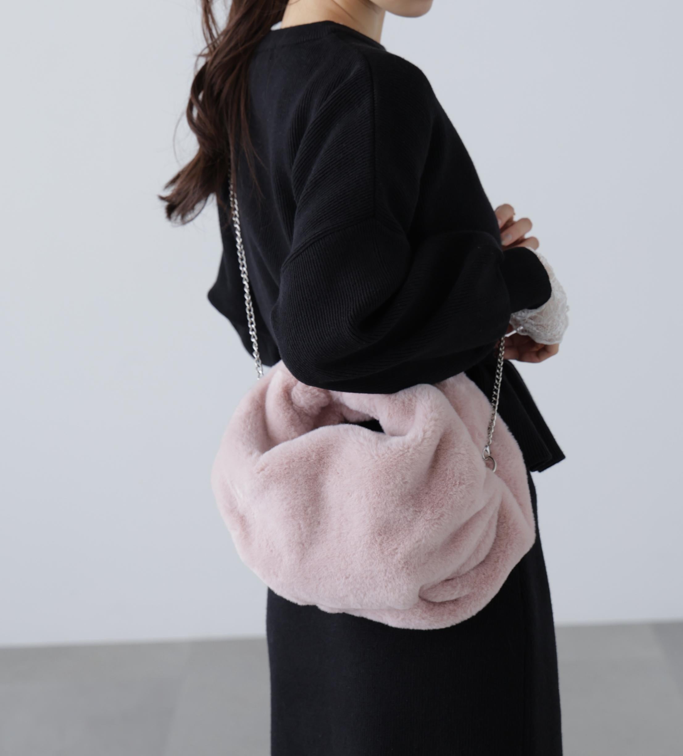 フェイクファーバッグ ピンク