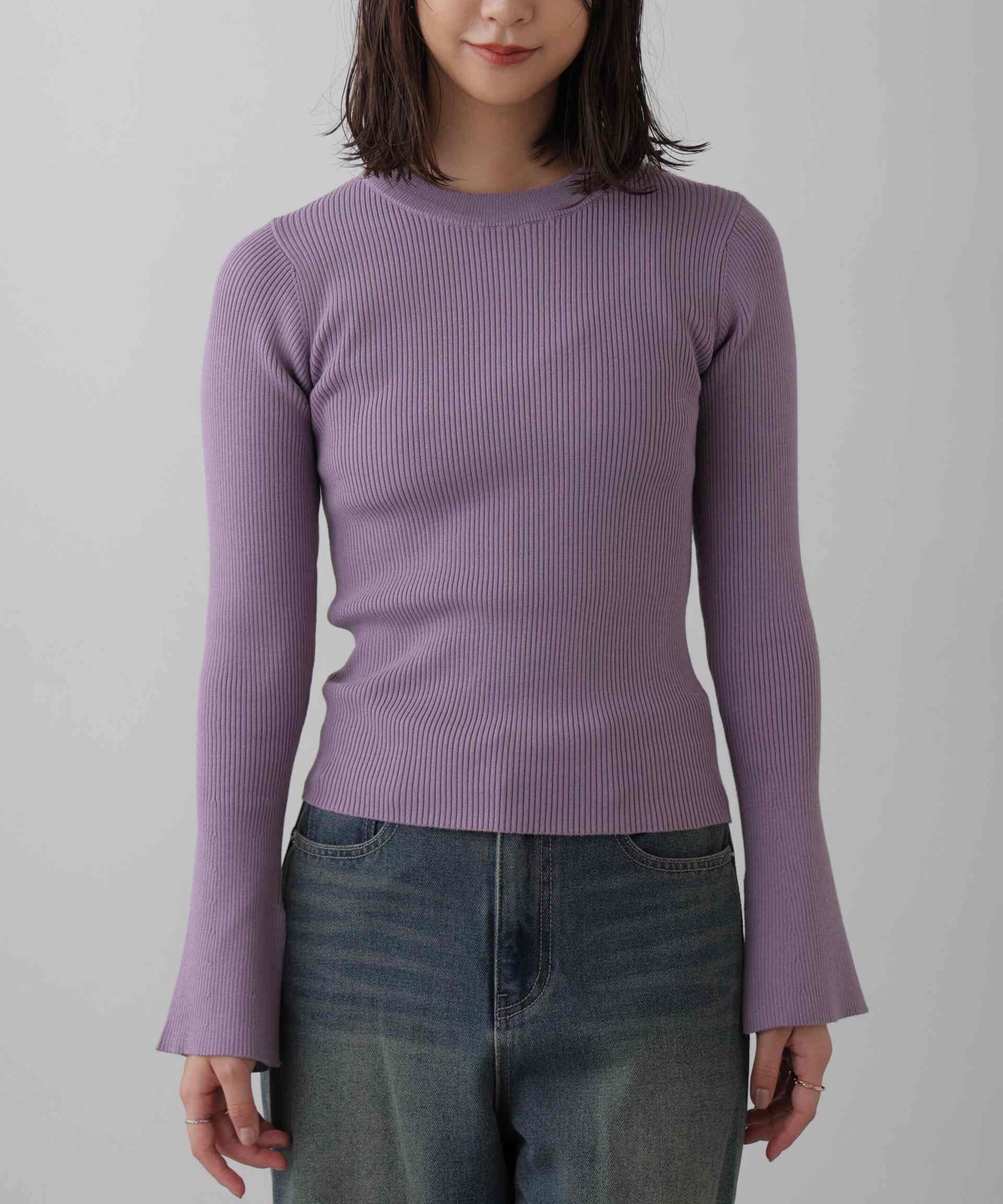 〈洗える〉マシンウォッシャブルクルーネックニット パープル