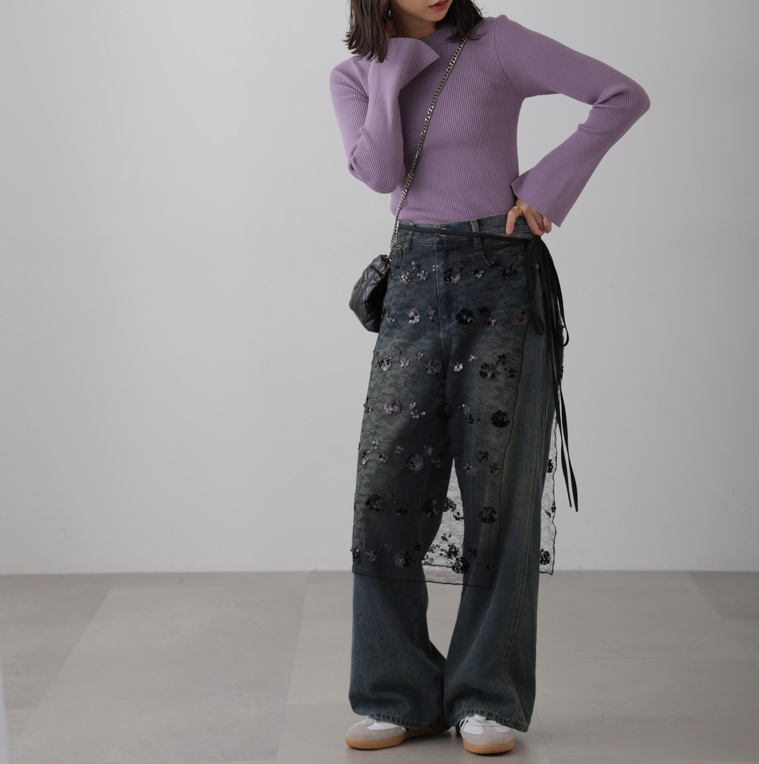 〈洗える〉マシンウォッシャブルクルーネックニット パープル