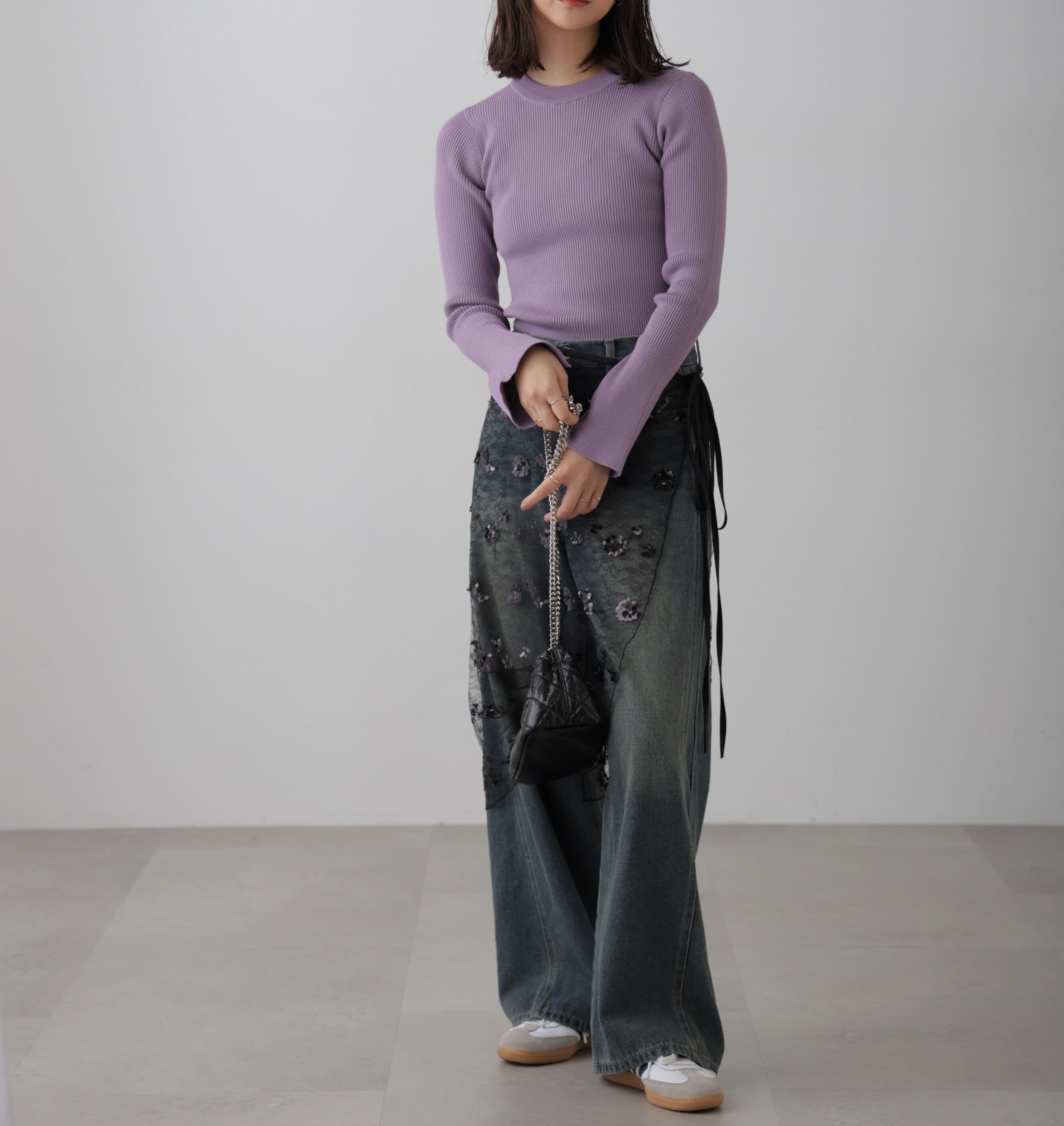 〈洗える〉マシンウォッシャブルクルーネックニット パープル