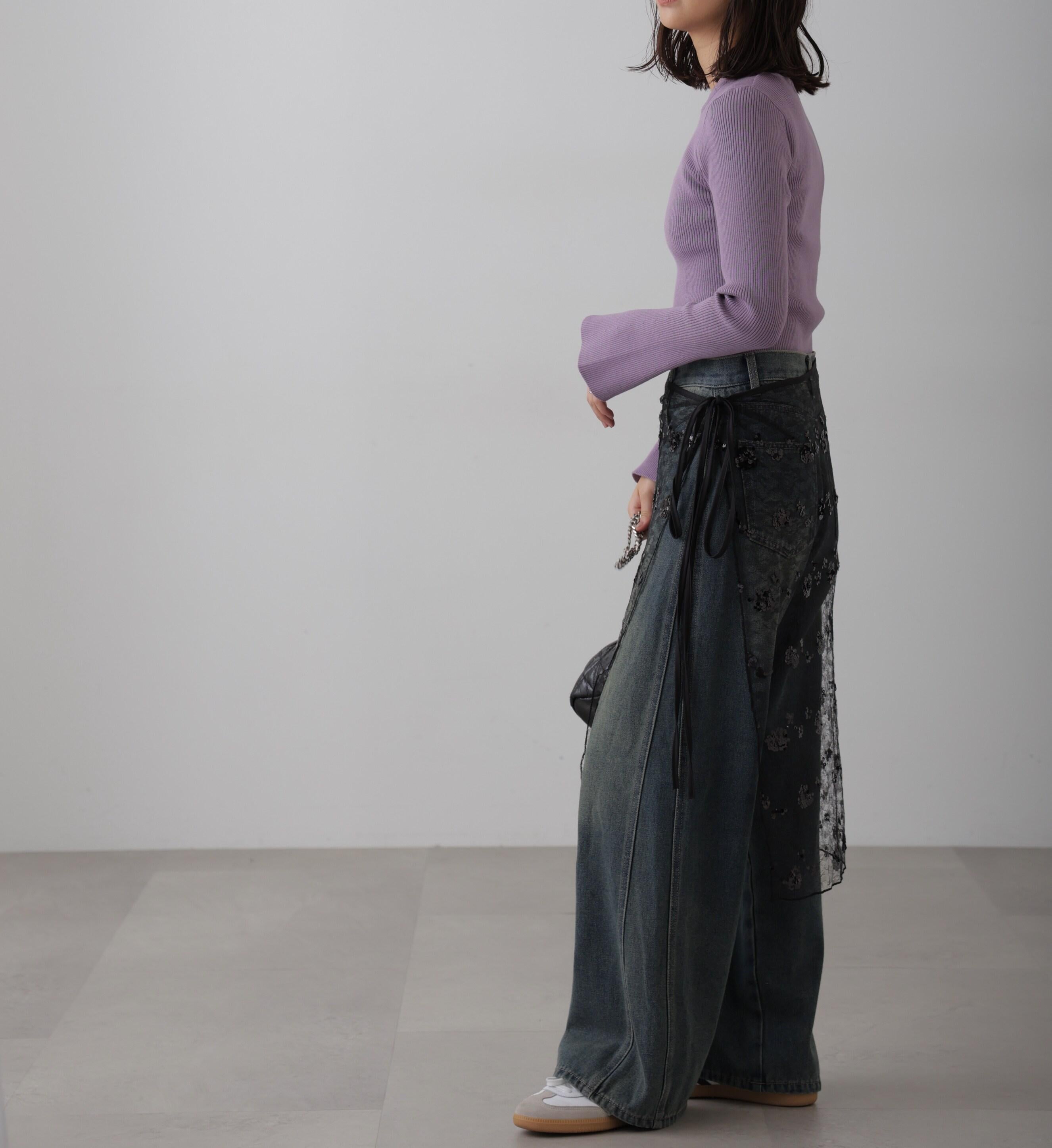 〈洗える〉マシンウォッシャブルクルーネックニット パープル