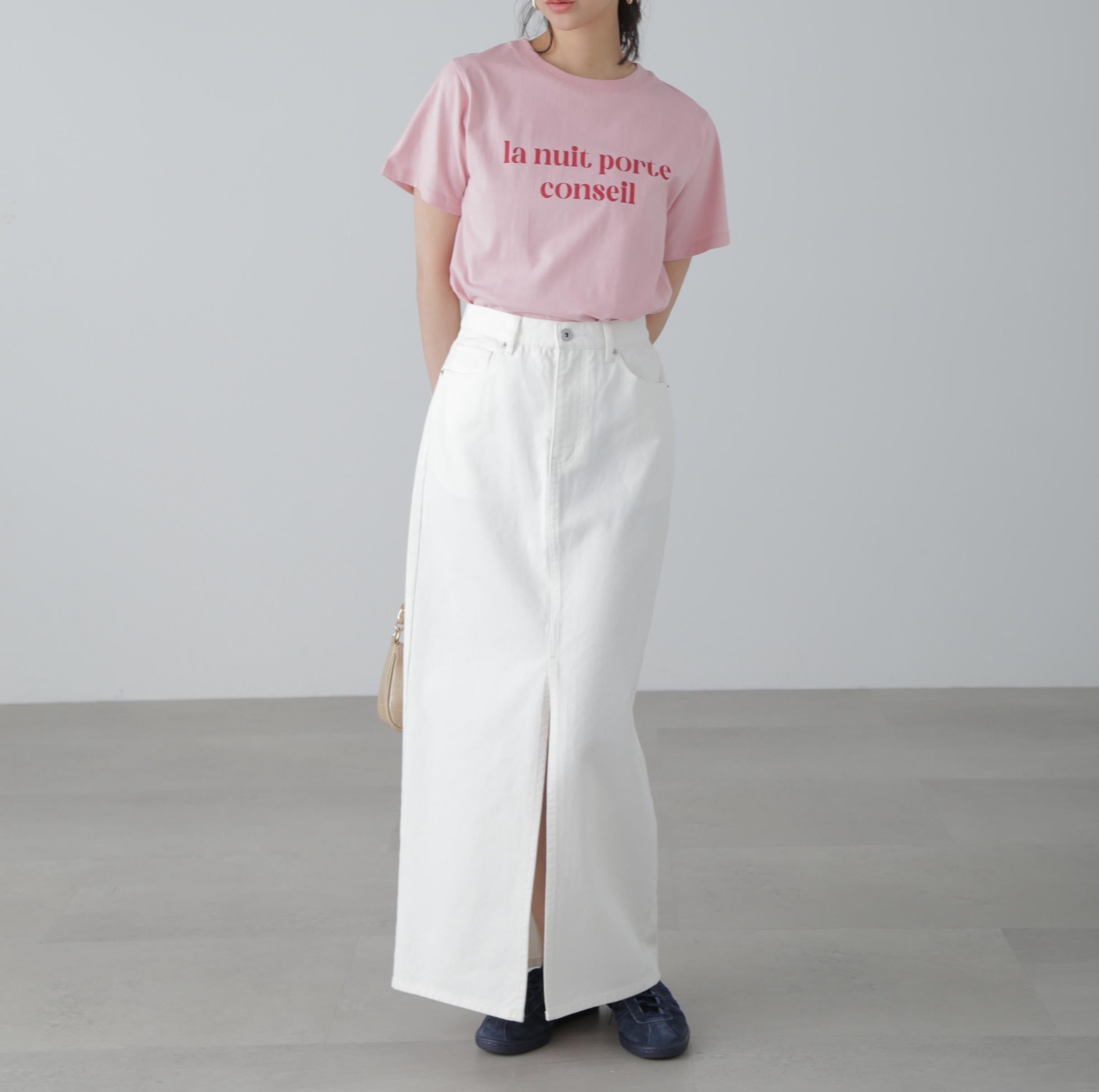 カラーフレンチロゴプリントTシャツ ピンク×レッド