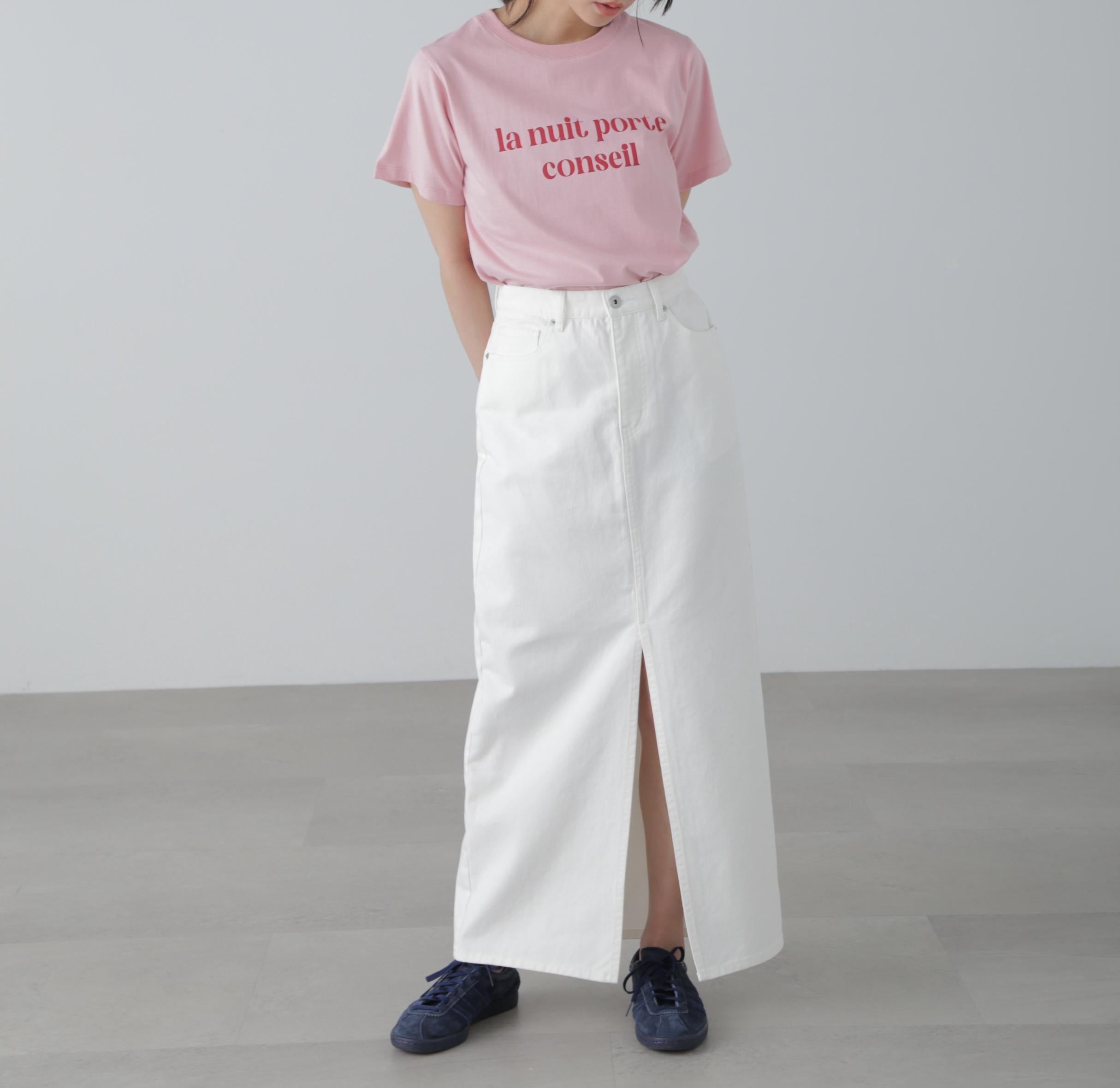 カラーフレンチロゴプリントTシャツ ピンク×レッド