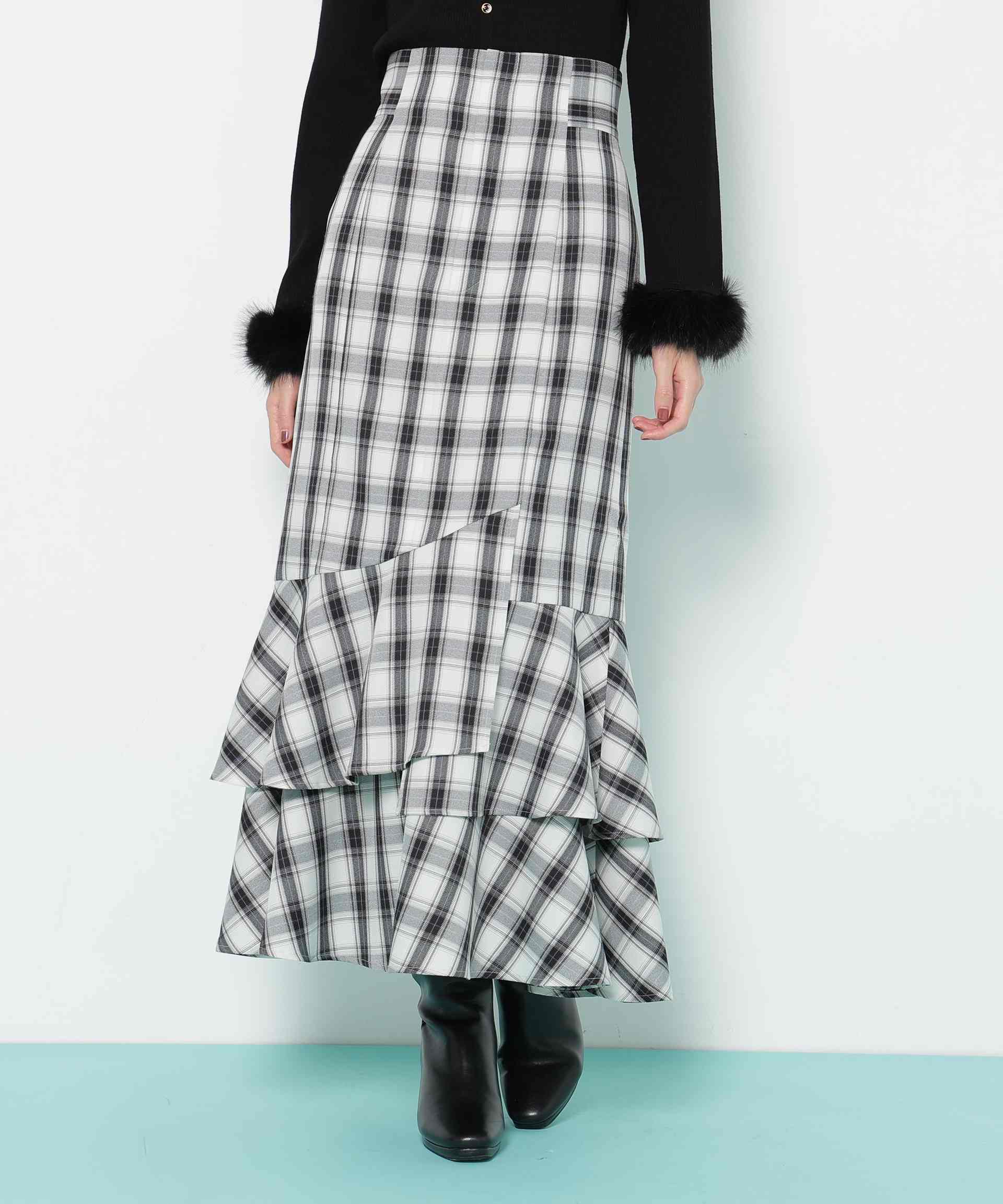 ナローマーメイドスカート ブラックチェック1