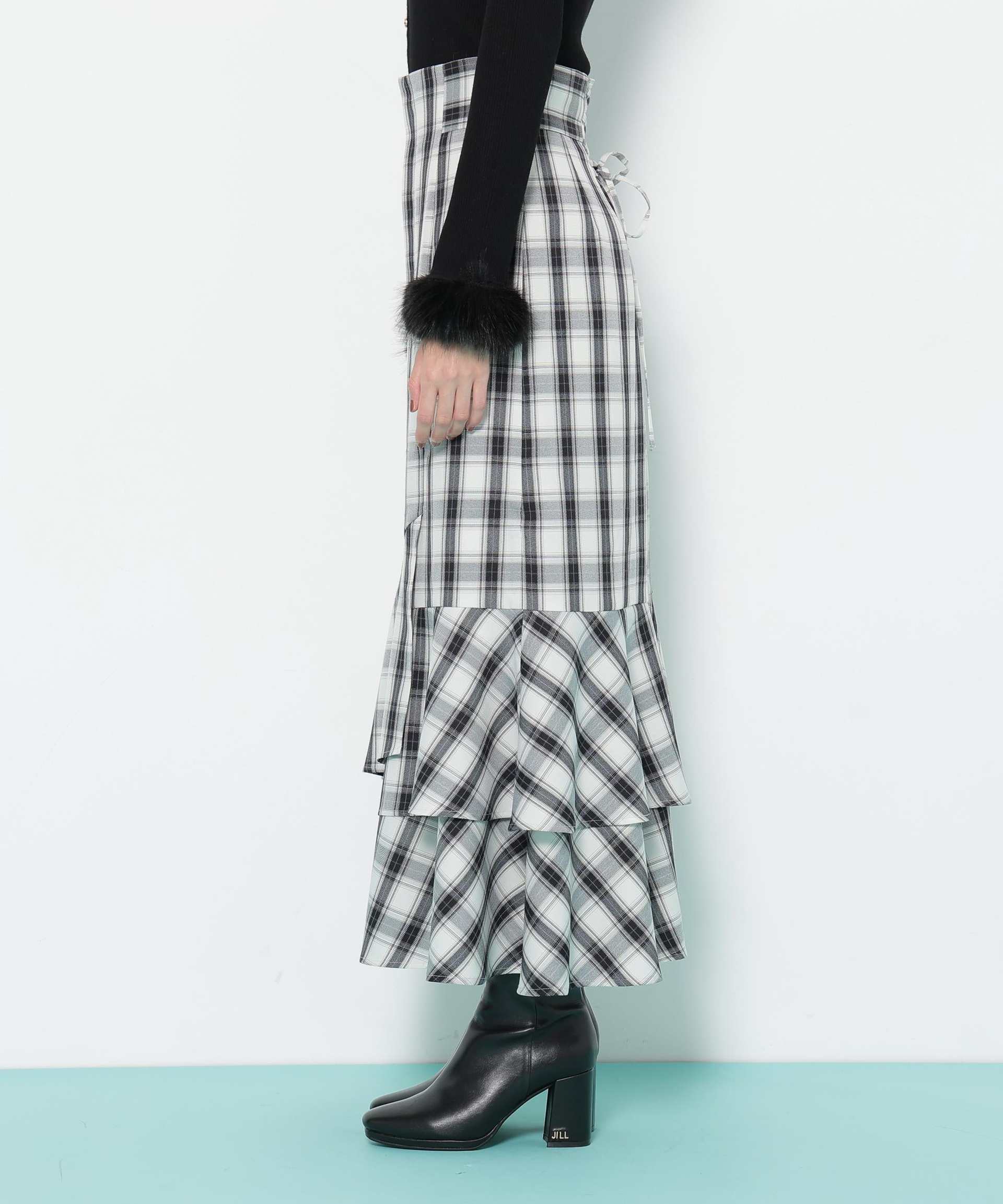 ナローマーメイドスカート ブラックチェック1