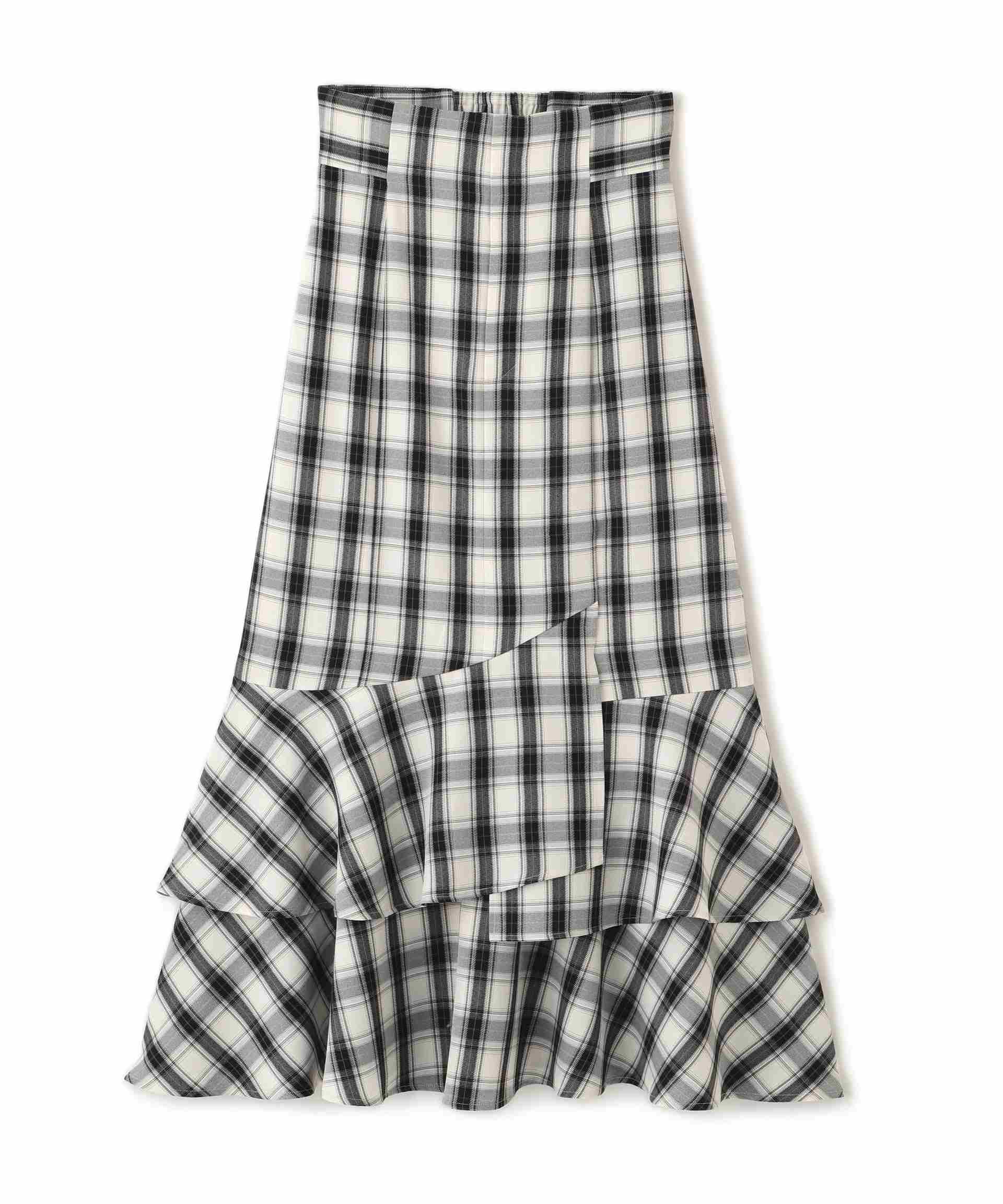 ナローマーメイドスカート ブラックチェック1