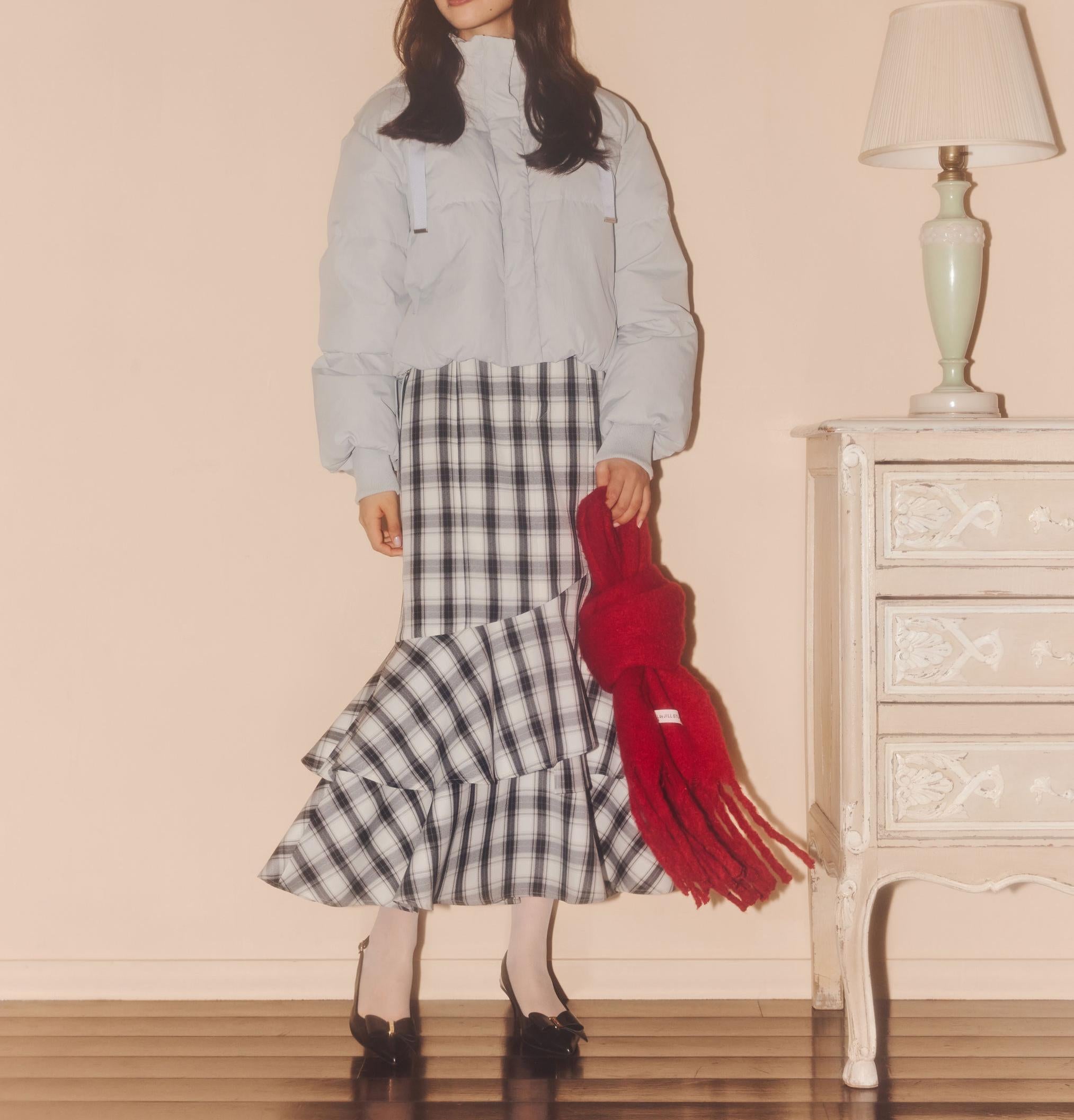 ナローマーメイドスカート ブラックチェック1